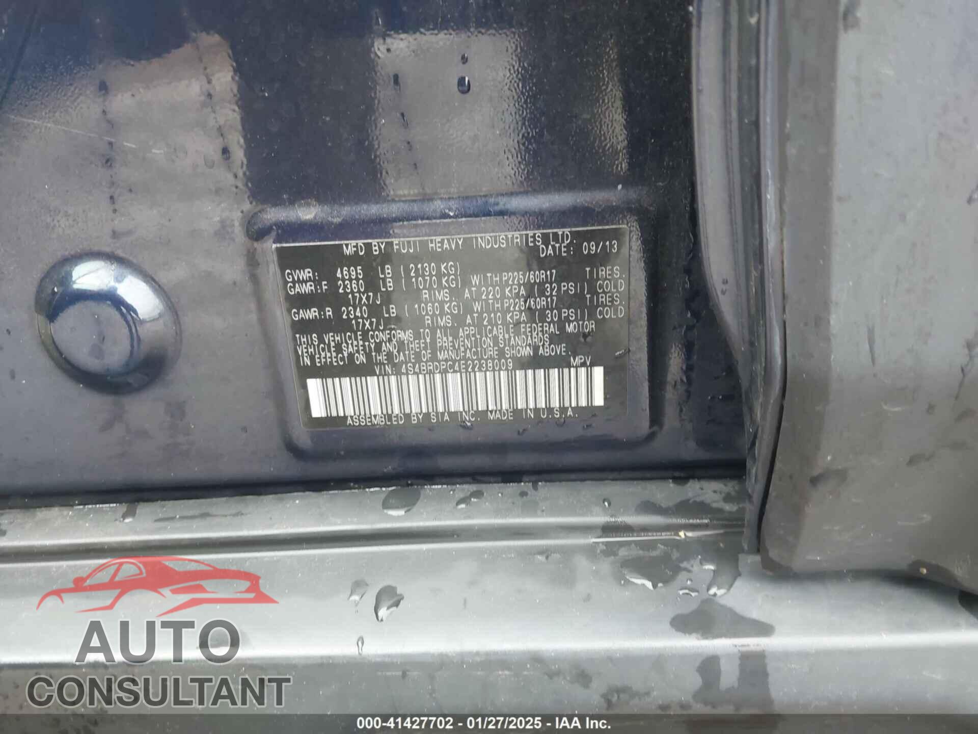 SUBARU OUTBACK 2014 - 4S4BRDPC4E2238009