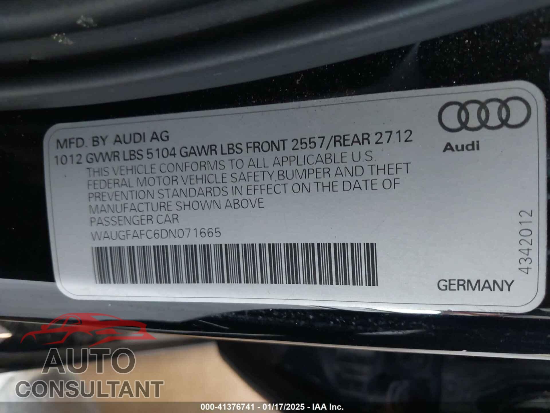 AUDI A6 2013 - WAUGFAFC6DN071665