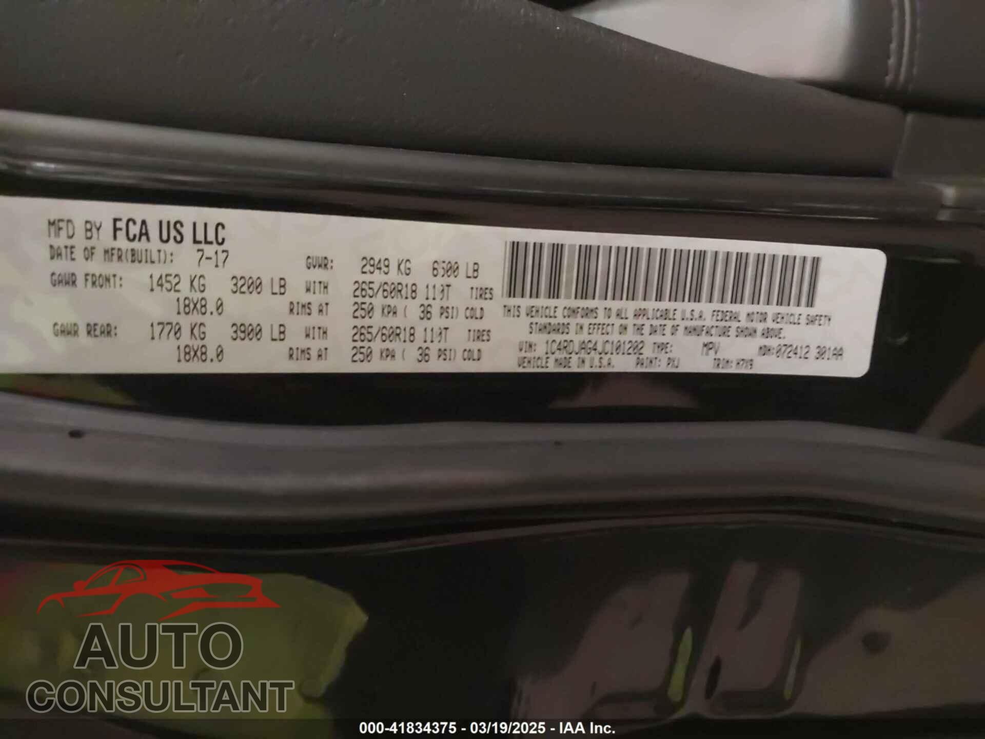 DODGE DURANGO 2018 - 1C4RDJAG4JC101202