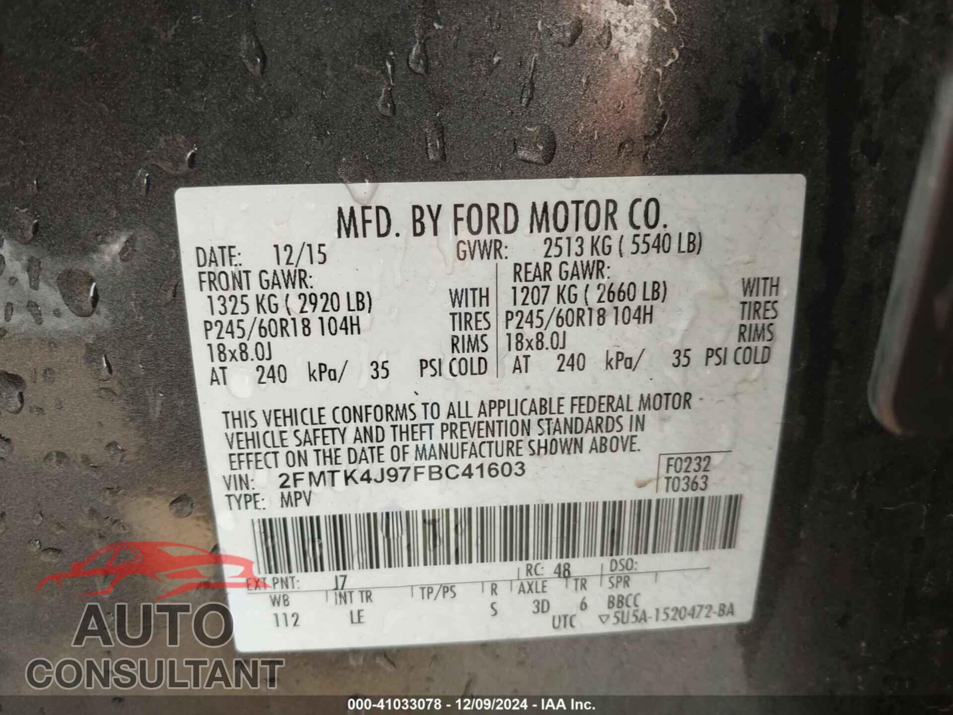 FORD EDGE 2015 - 2FMTK4J97FBC41603