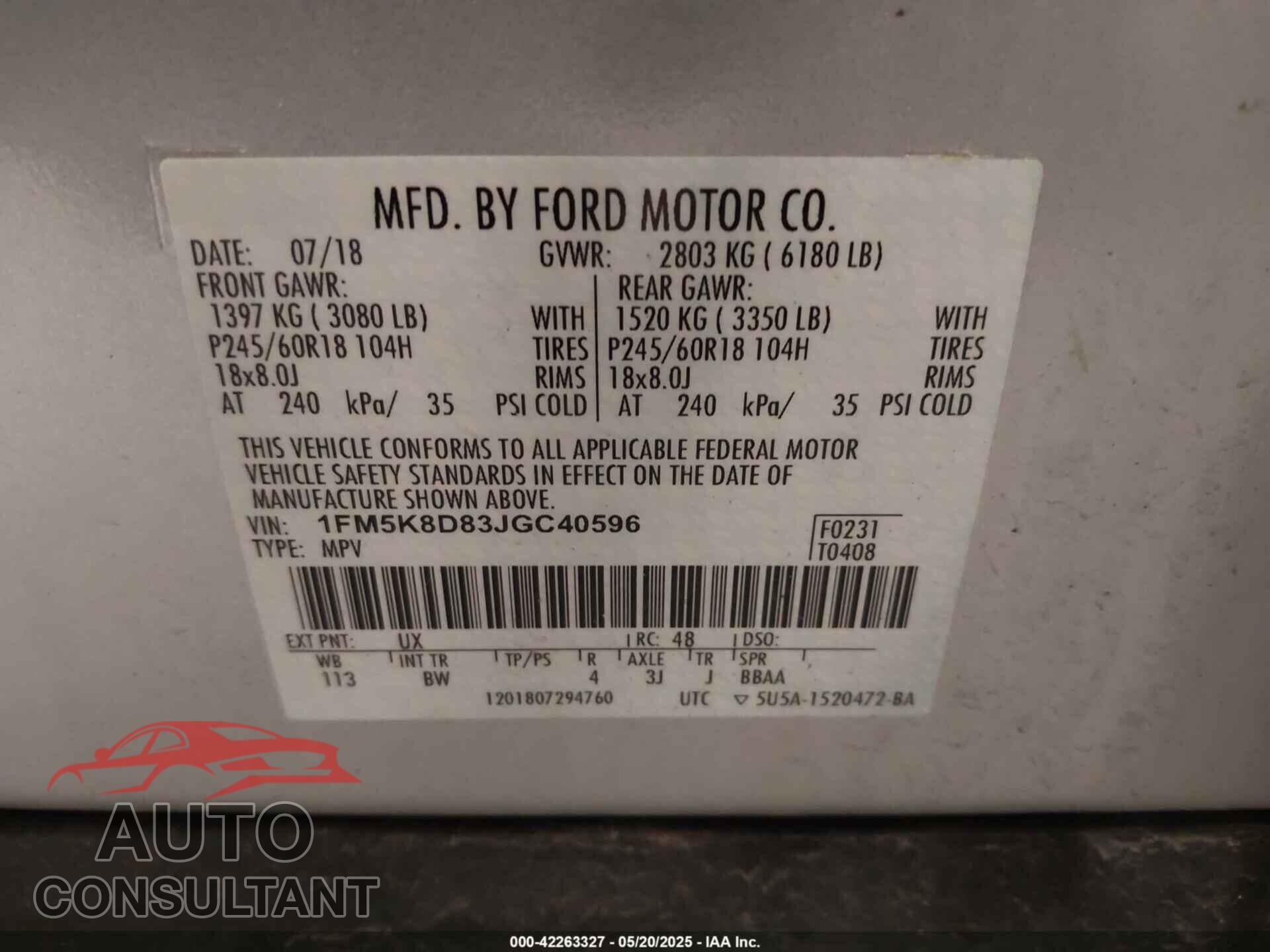 FORD EXPLORER 2018 - 1FM5K8D83JGC40596