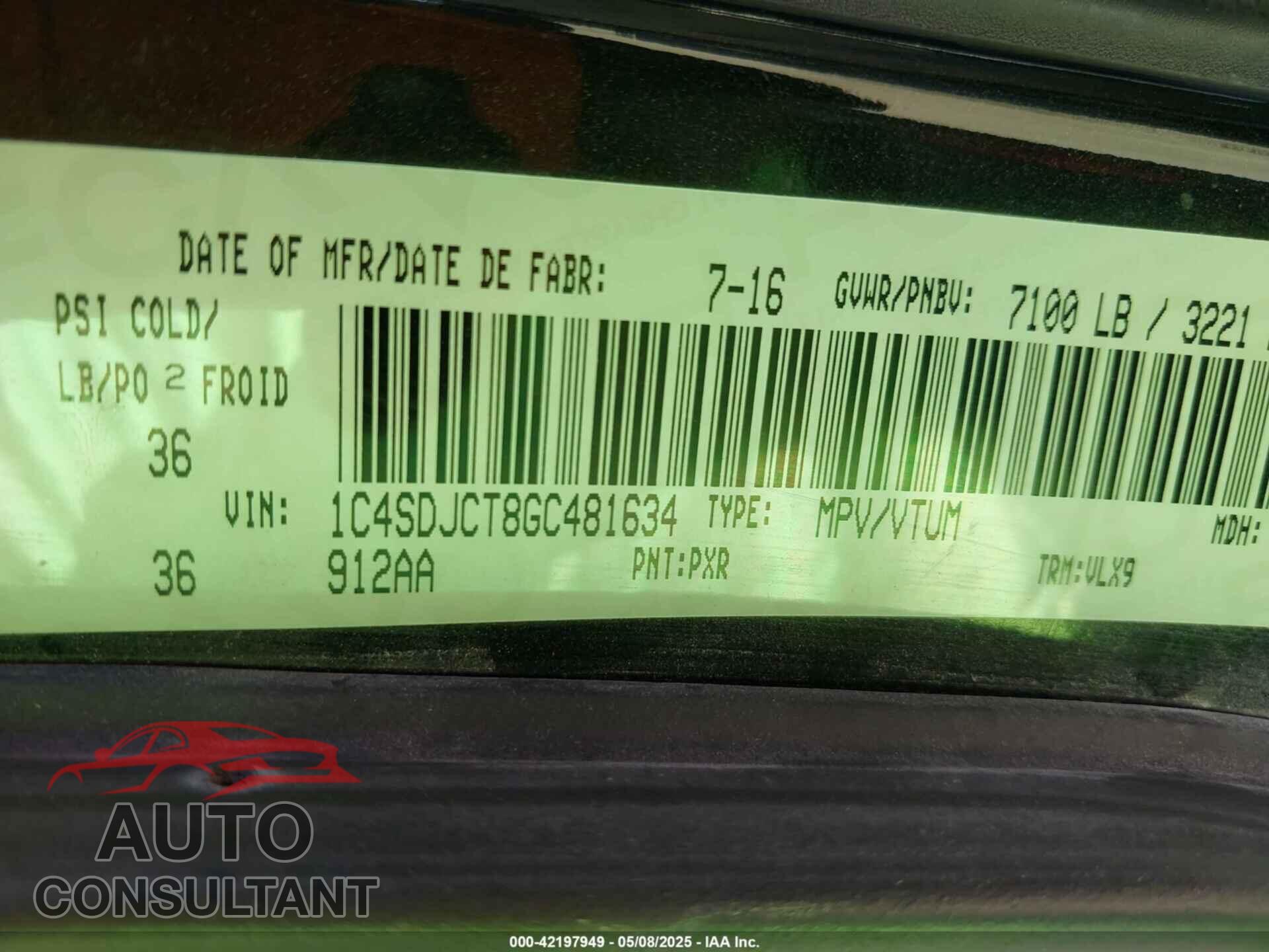 DODGE DURANGO 2016 - 1C4SDJCT8GC481634