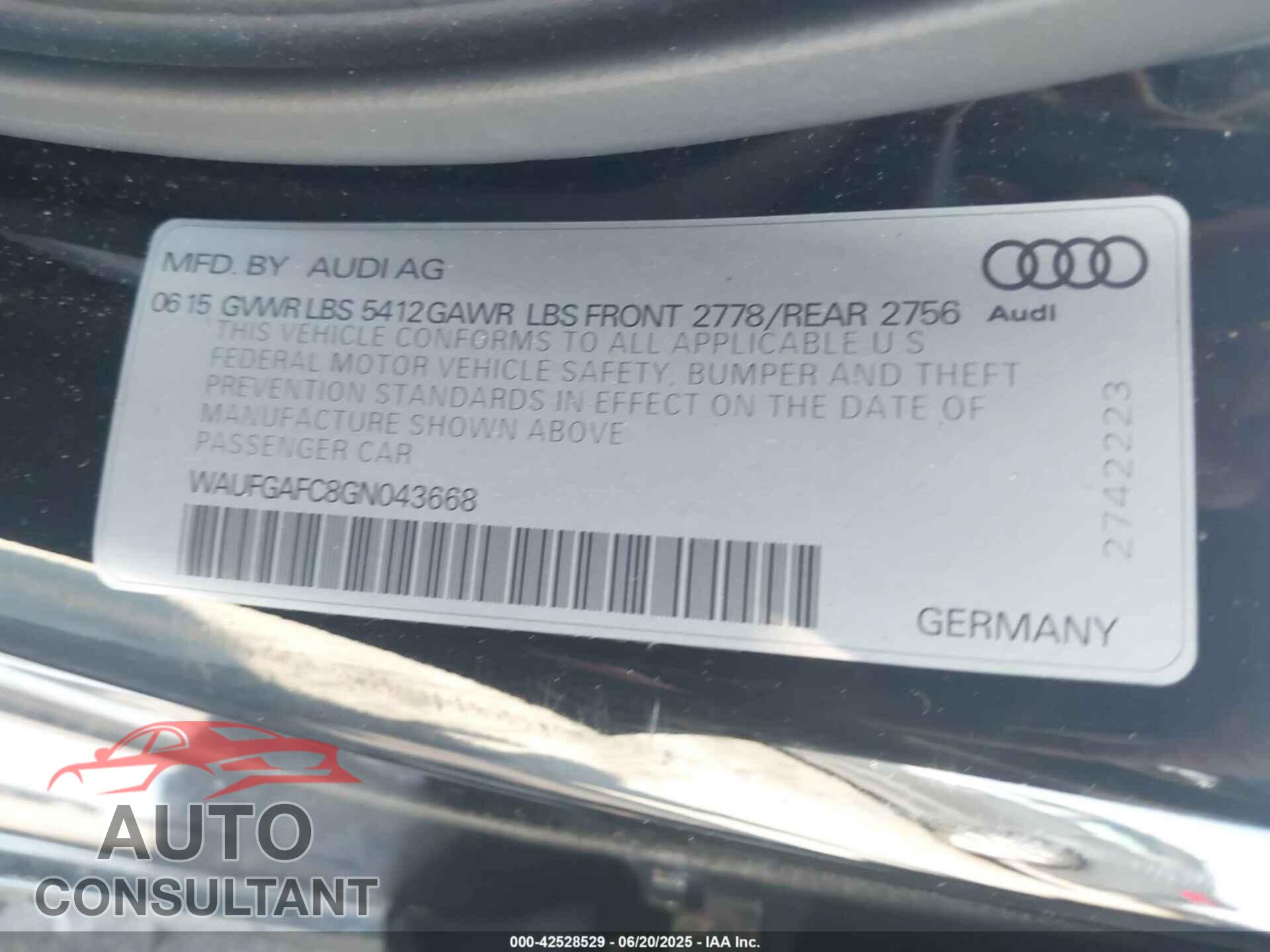 AUDI A6 2016 - WAUFGAFC8GN043668