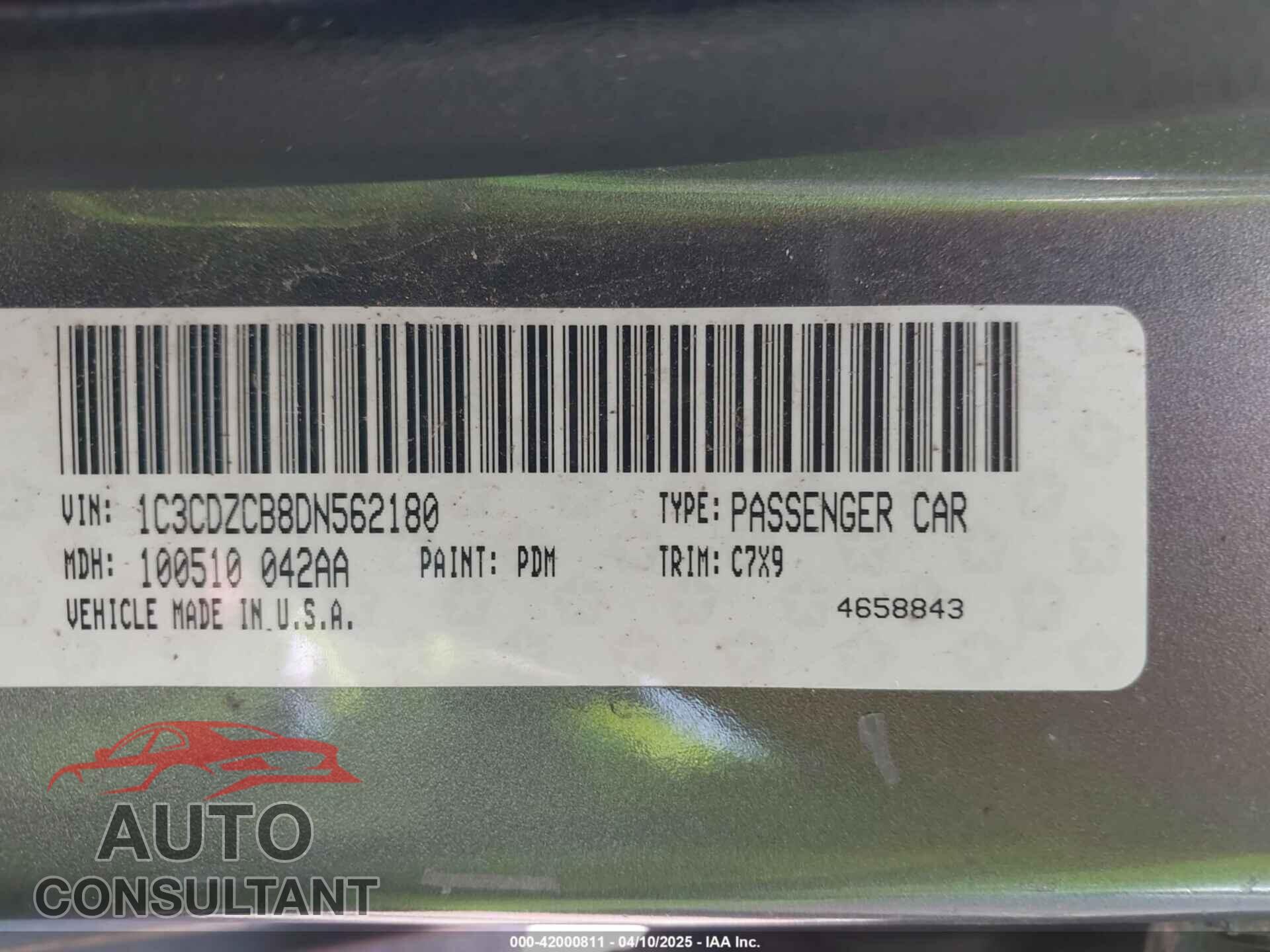 DODGE AVENGER 2013 - 1C3CDZCB8DN562180