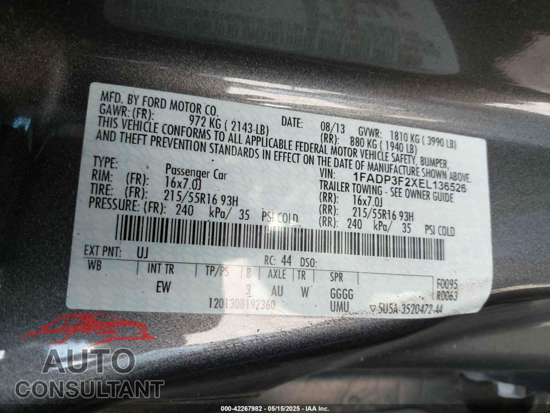 FORD FOCUS 2014 - 1FADP3F2XEL136526