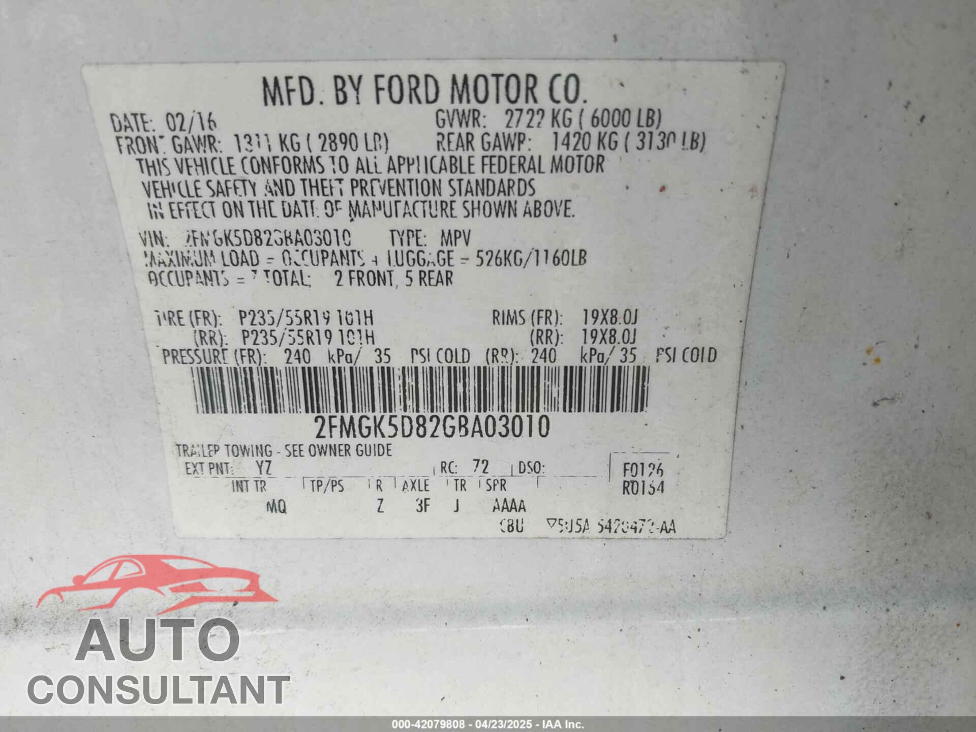FORD FLEX 2016 - 2FMGK5D82GBA03010