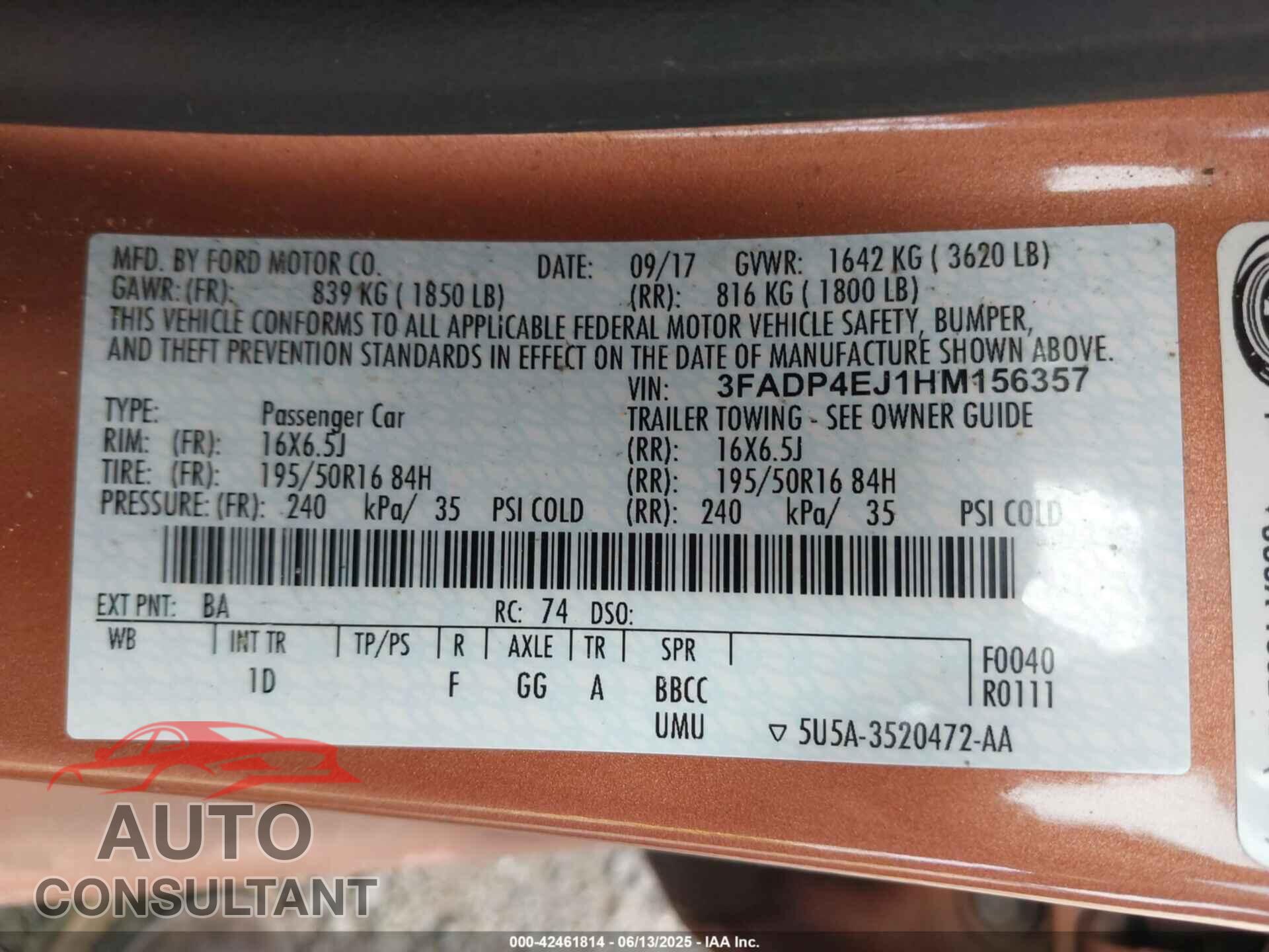 FORD FIESTA 2017 - 3FADP4EJ1HM156357