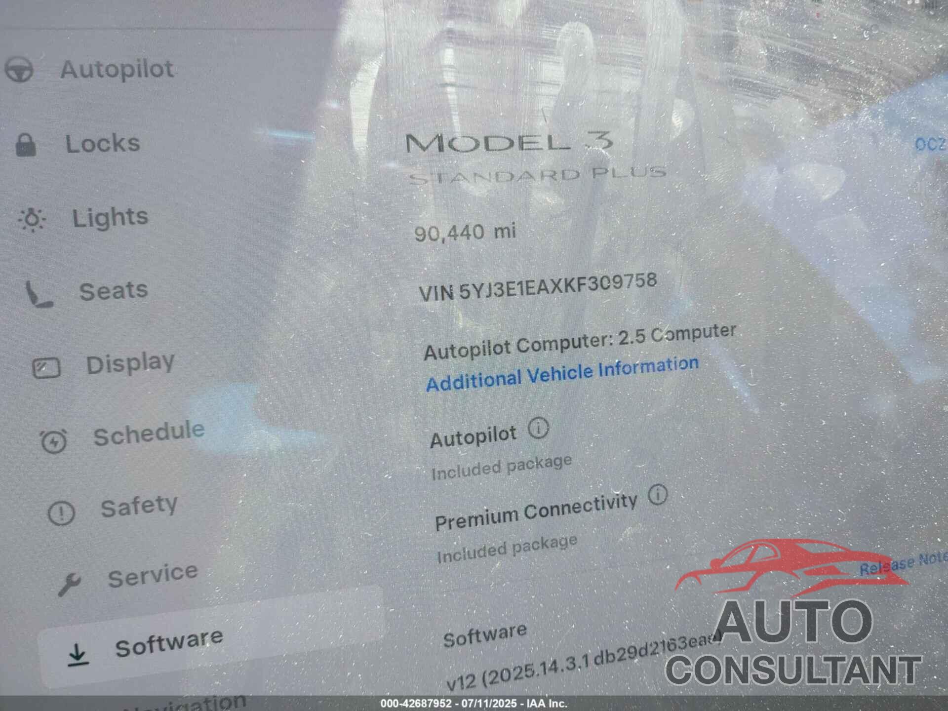 TESLA MODEL 3 2019 - 5YJ3E1EAXKF309758