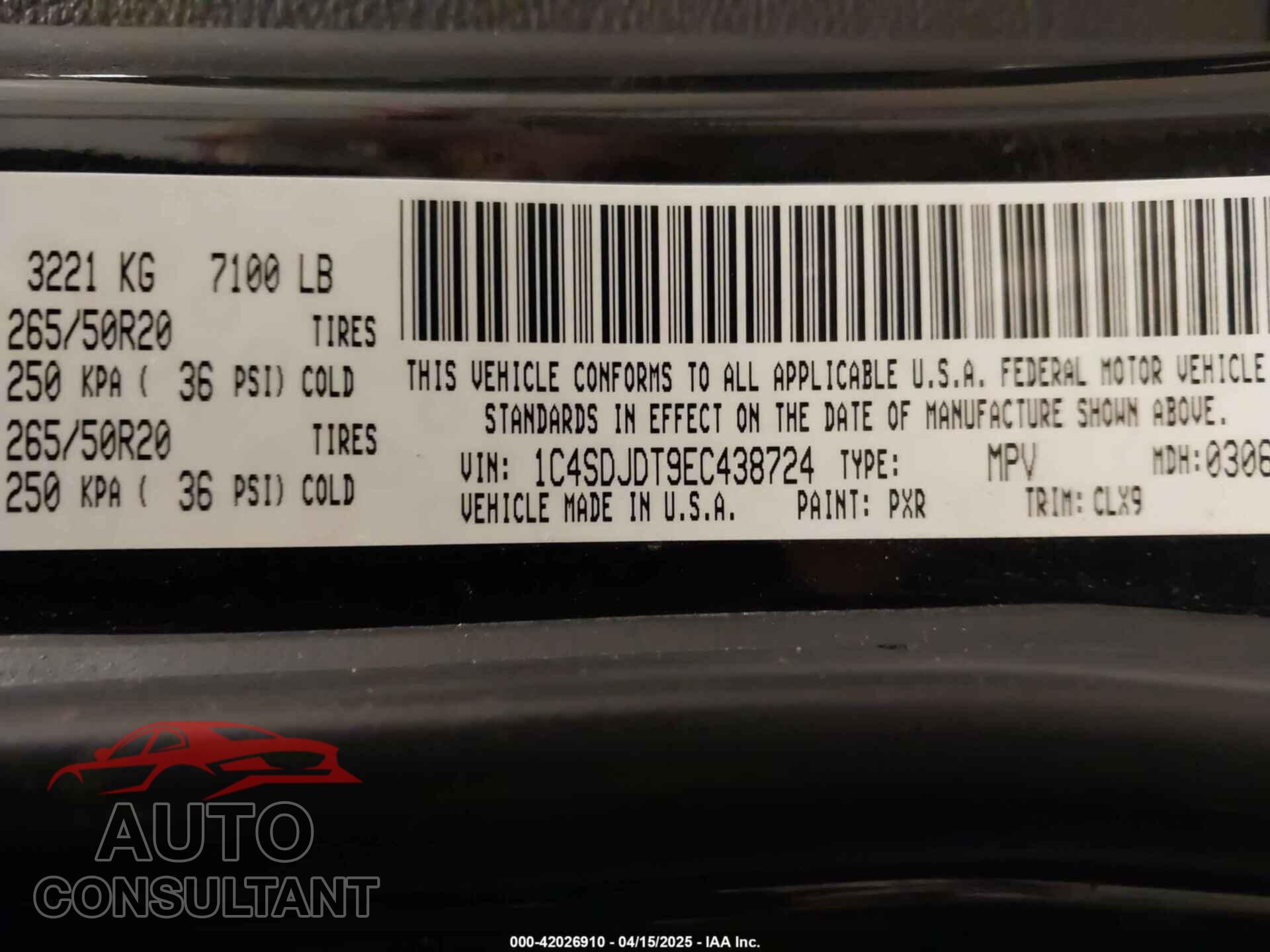 DODGE DURANGO 2014 - 1C4SDJDT9EC438724