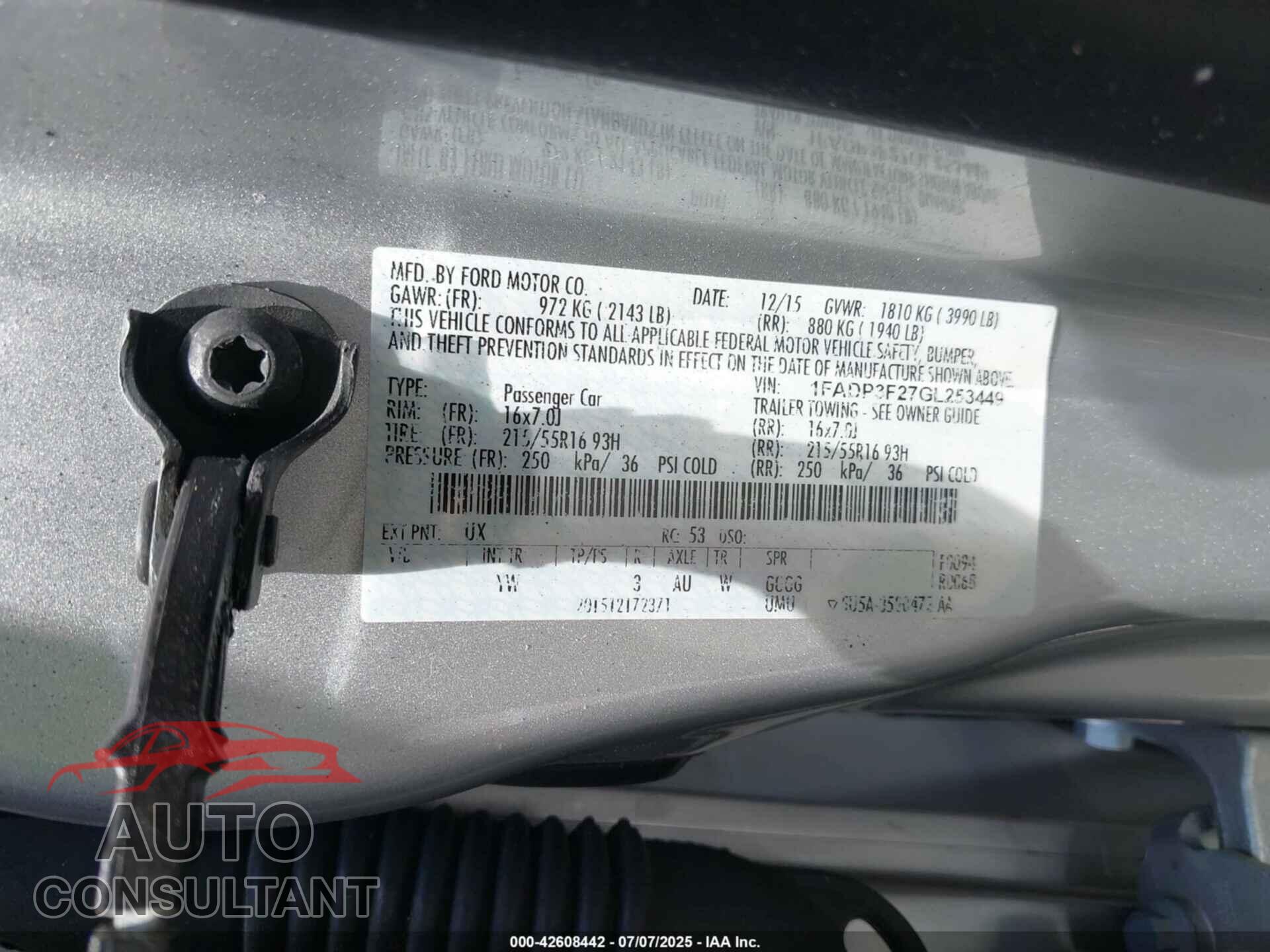 FORD FOCUS 2016 - 1FADP3F27GL253449