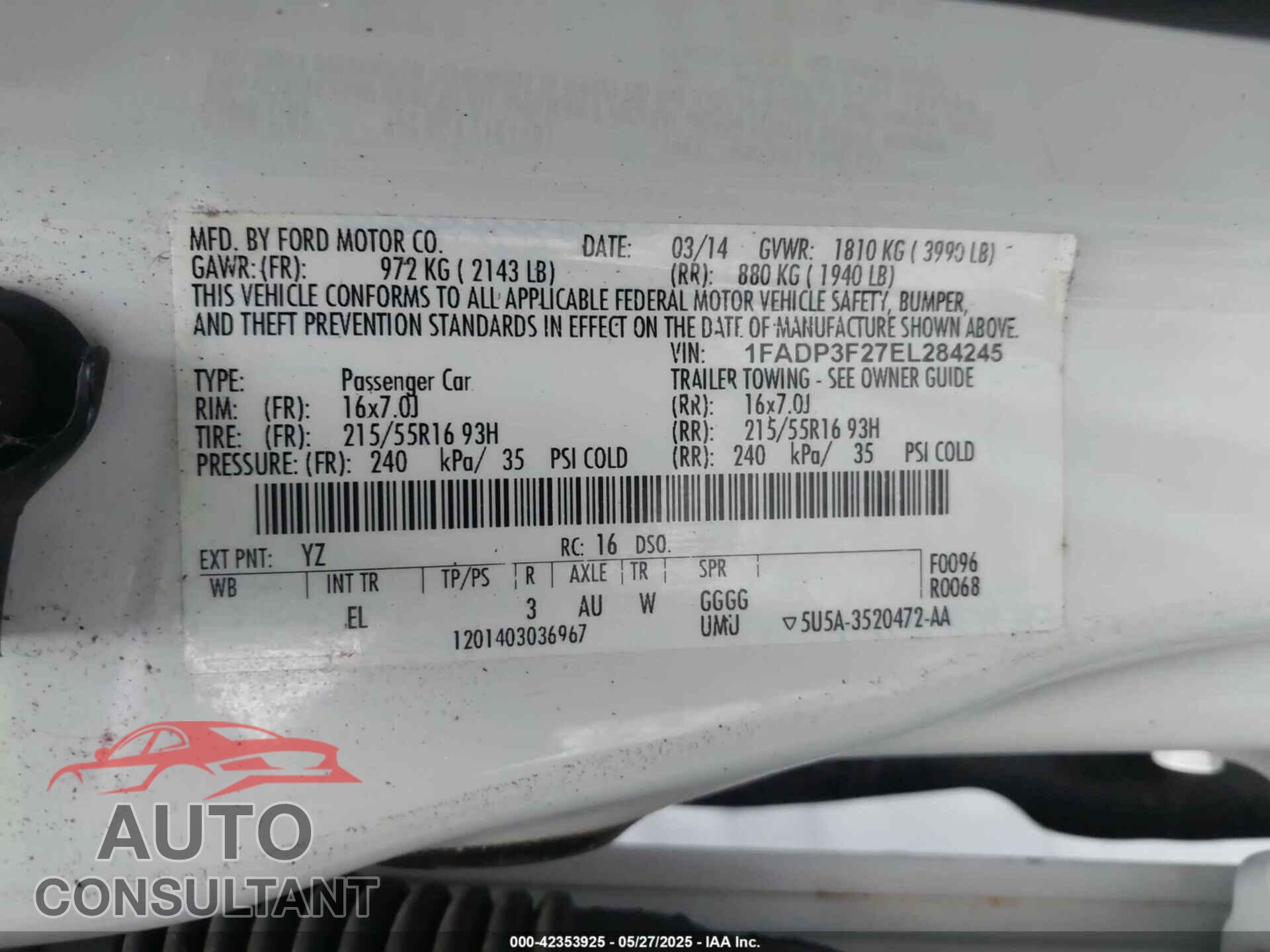 FORD FOCUS 2014 - 1FADP3F27EL284245