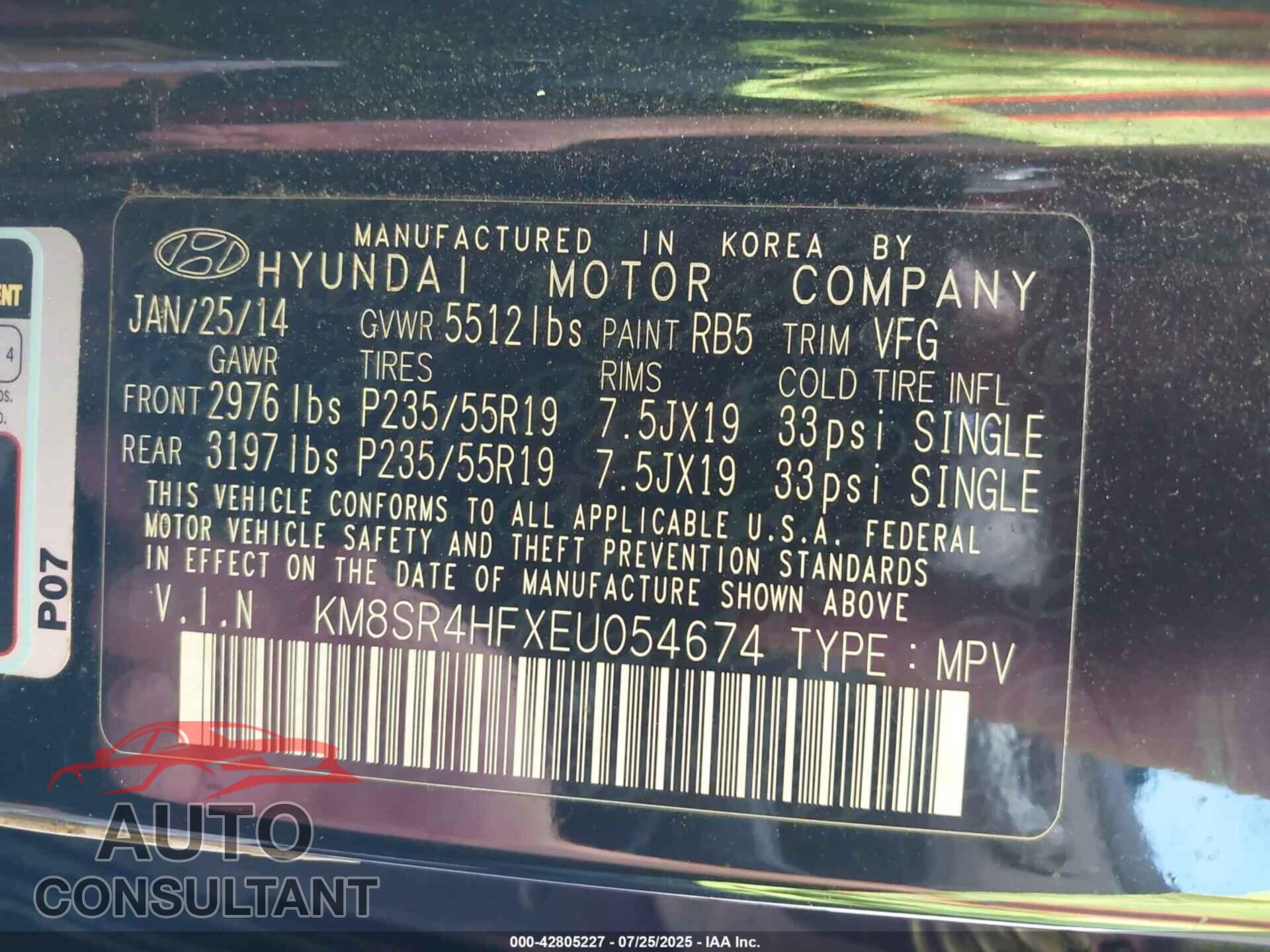 HYUNDAI SANTA FE 2014 - KM8SR4HFXEU054674
