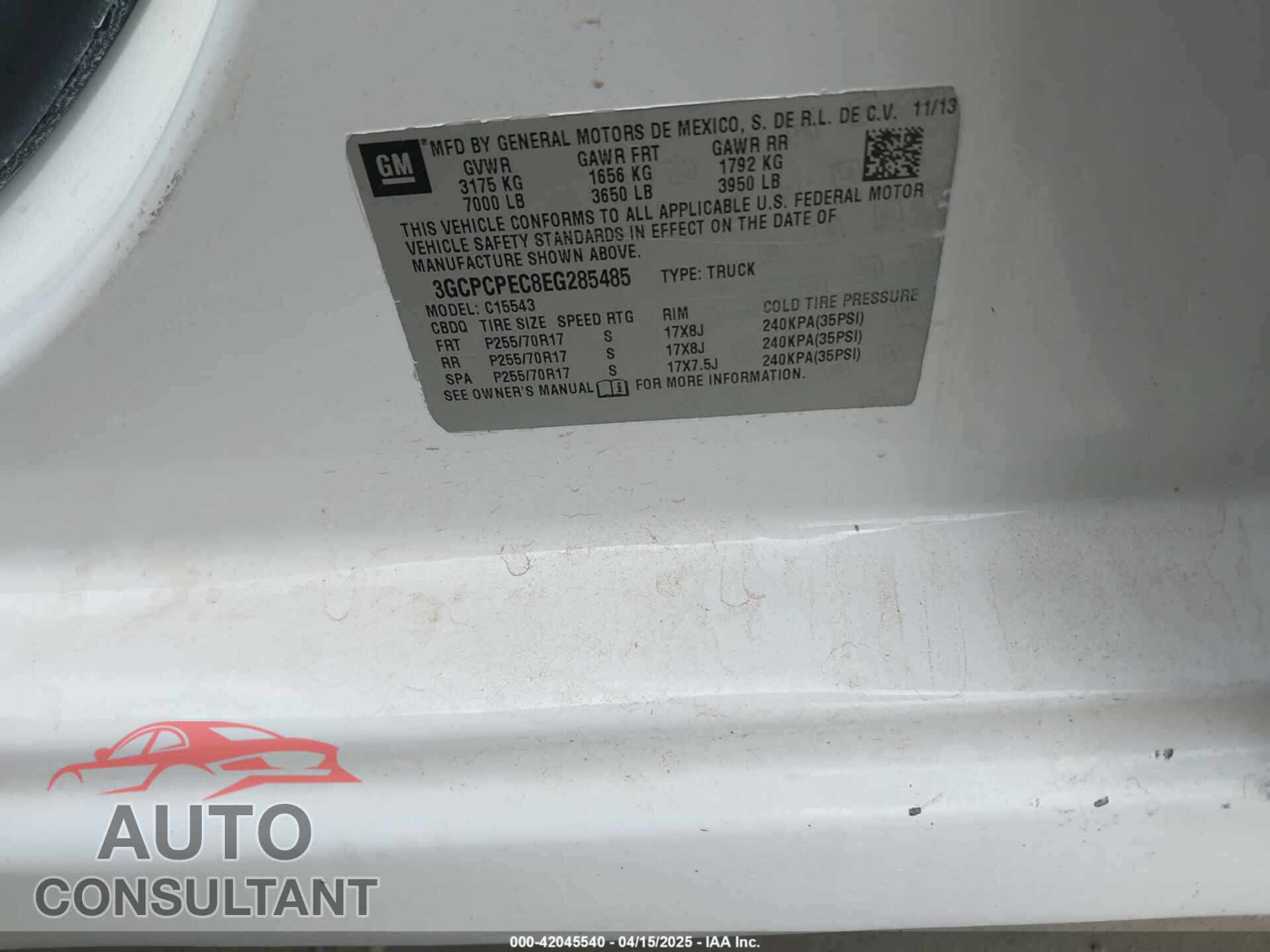 CHEVROLET SILVERADO 1500 2014 - 3GCPCPEC8EG285485