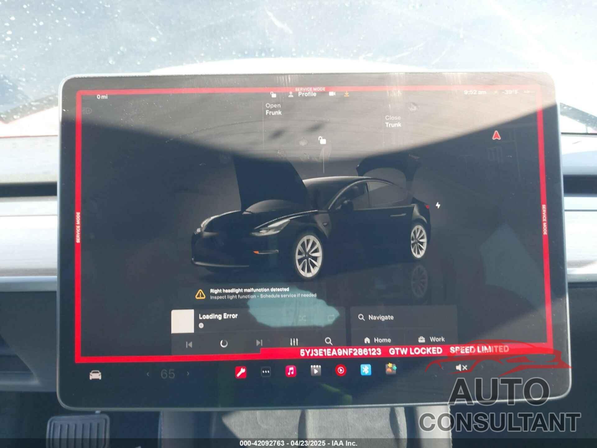 TESLA MODEL 3 2022 - 5YJ3E1EA9NF286123