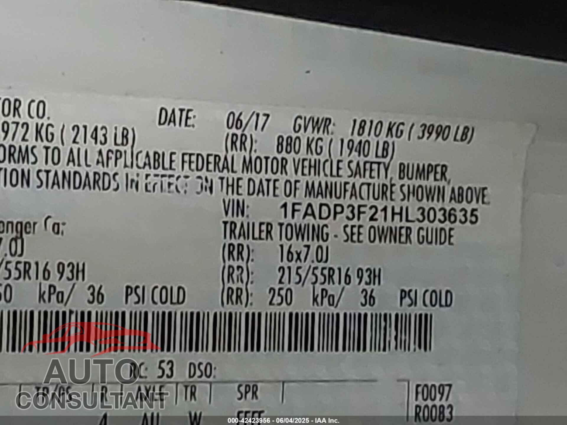 FORD FOCUS 2017 - 1FADP3F21HL303635