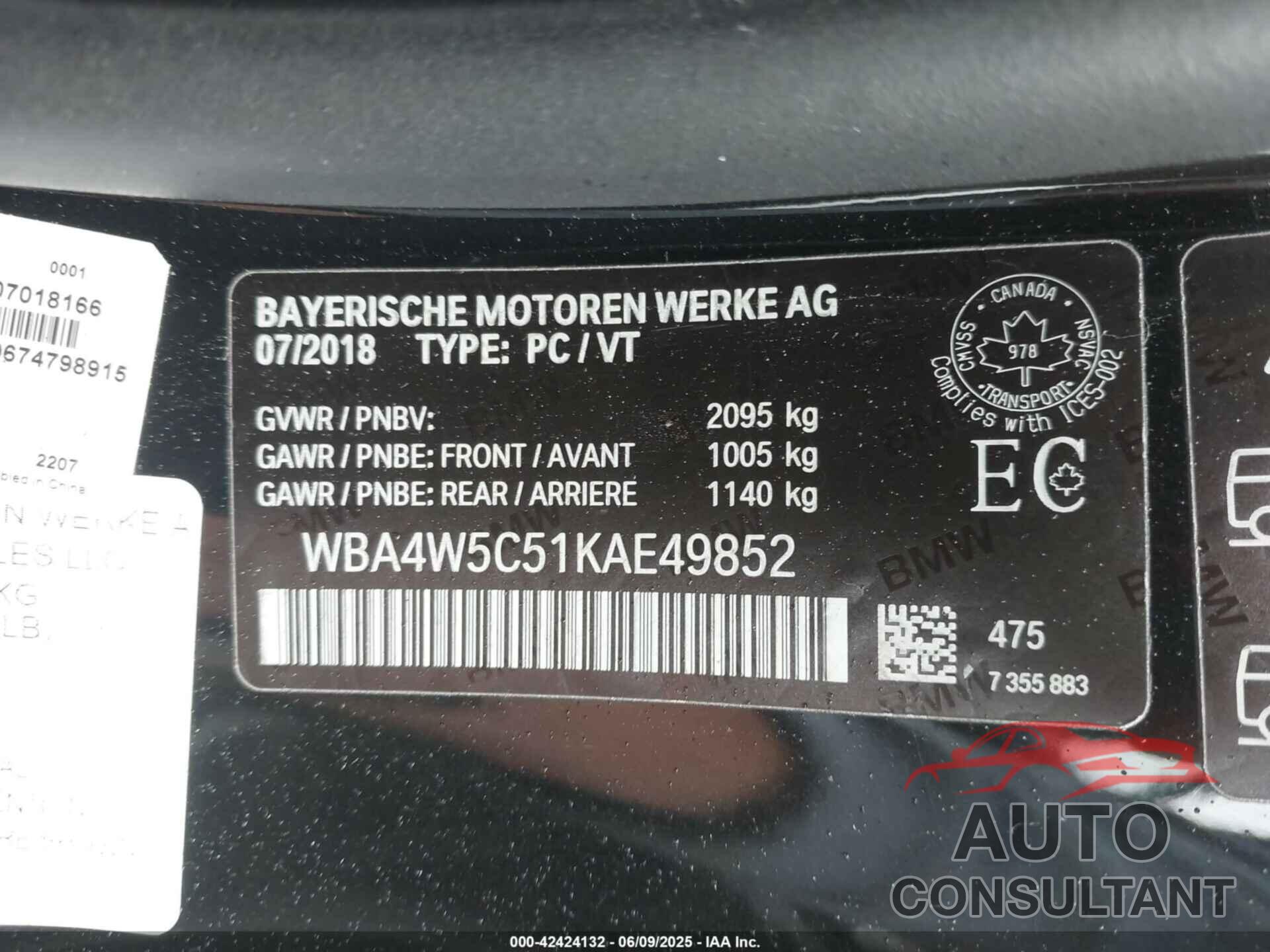 BMW 430I 2019 - WBA4W5C51KAE49852