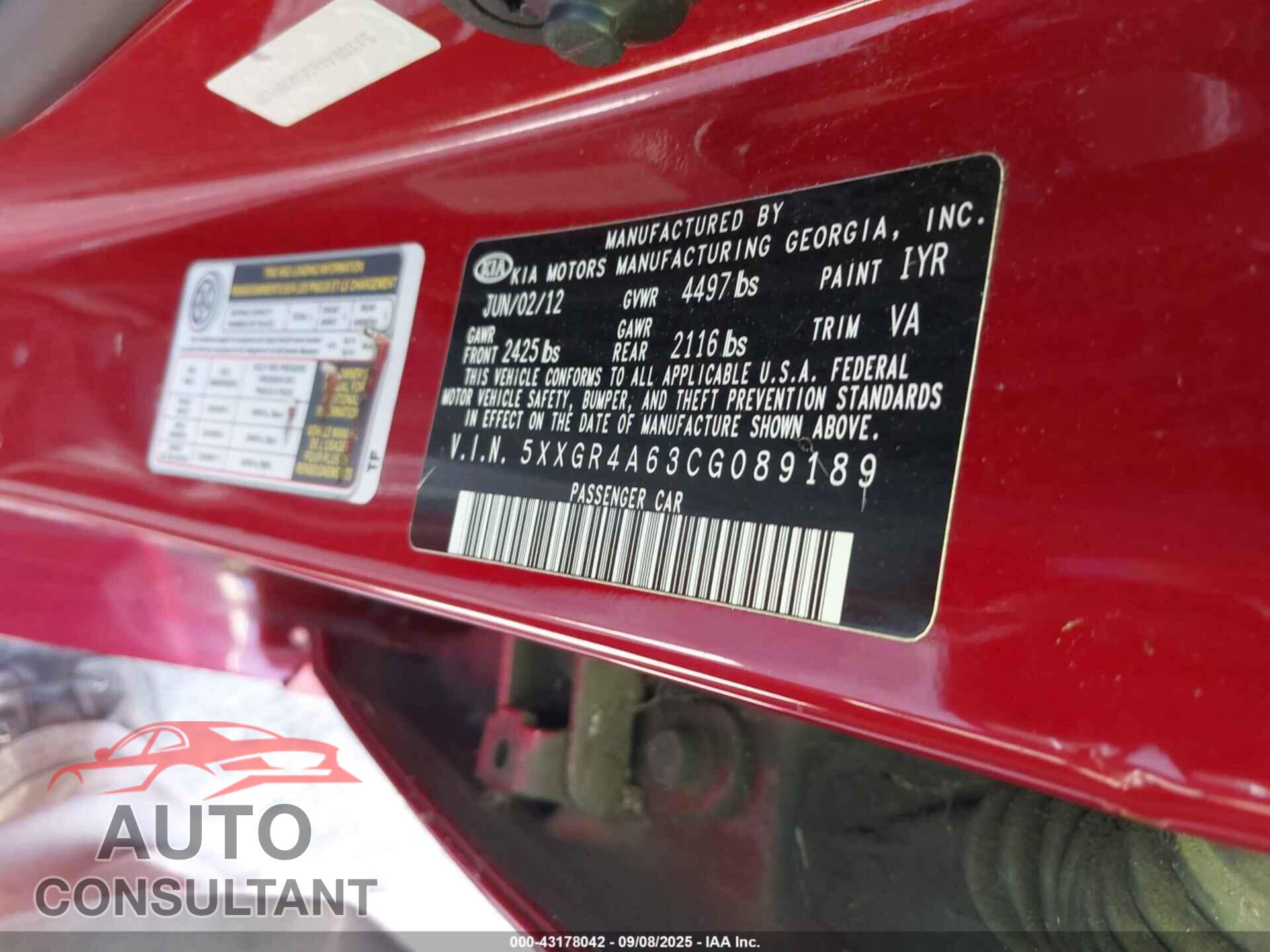KIA OPTIMA 2012 - 5XXGR4A63CG089189