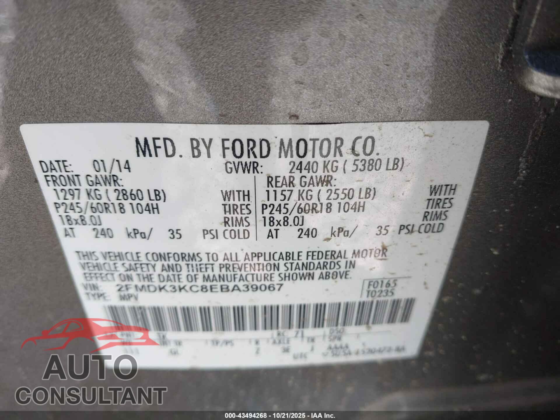 FORD EDGE 2014 - 2FMDK3KC8EBA39067