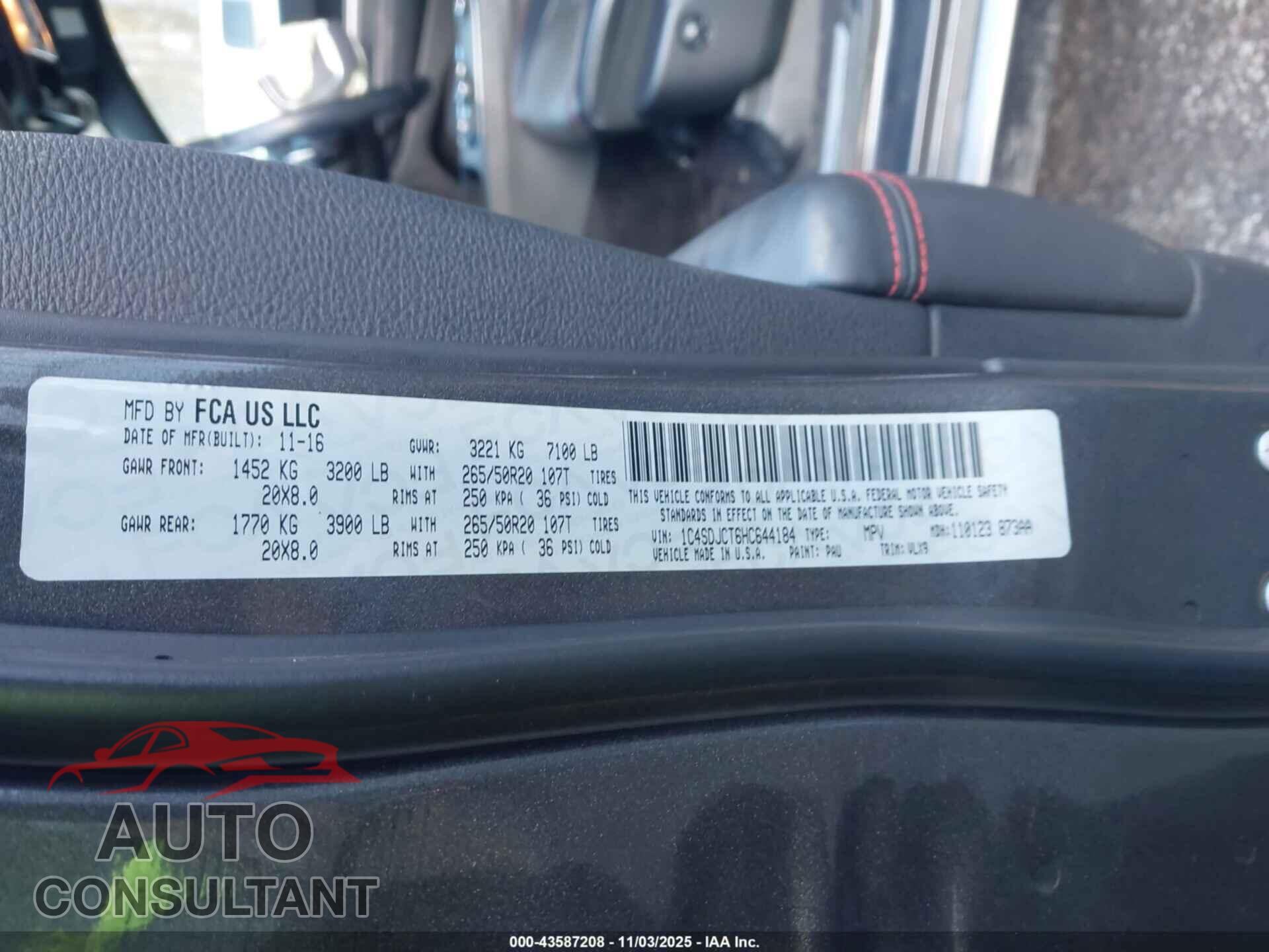 DODGE DURANGO 2017 - 1C4SDJCT6HC644184
