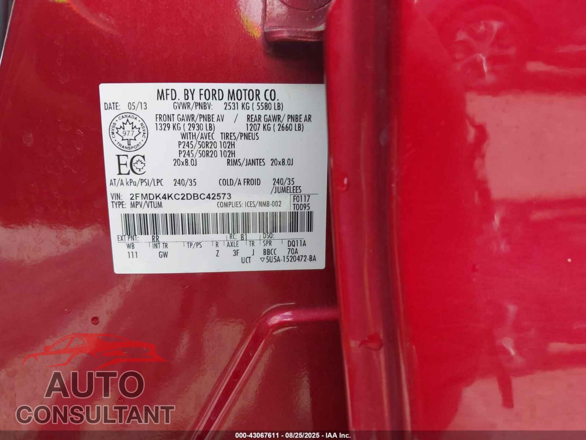 FORD EDGE 2013 - 2FMDK4KC2DBC42573