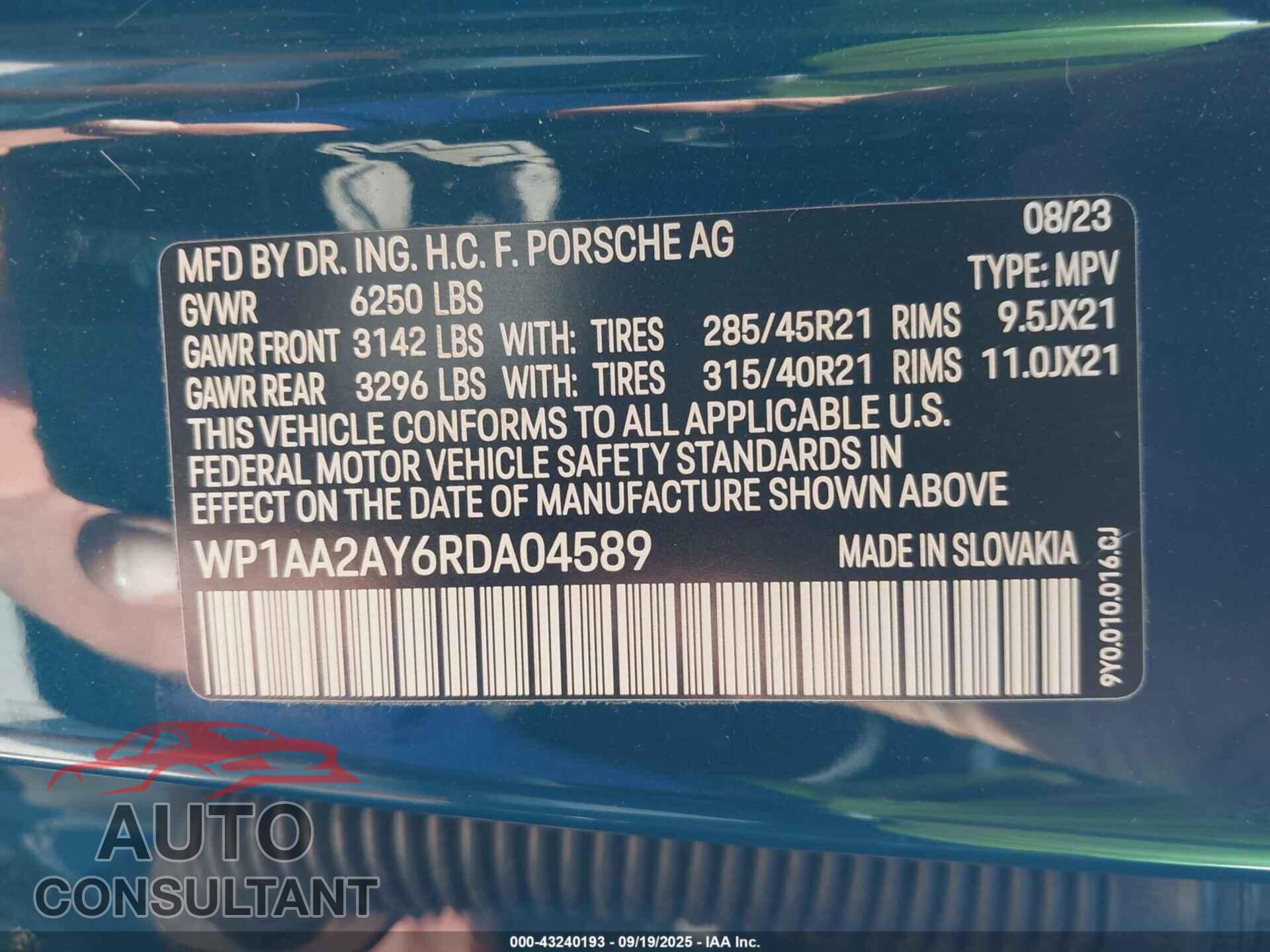 PORSCHE CAYENNE 2024 - WP1AA2AY6RDA04589