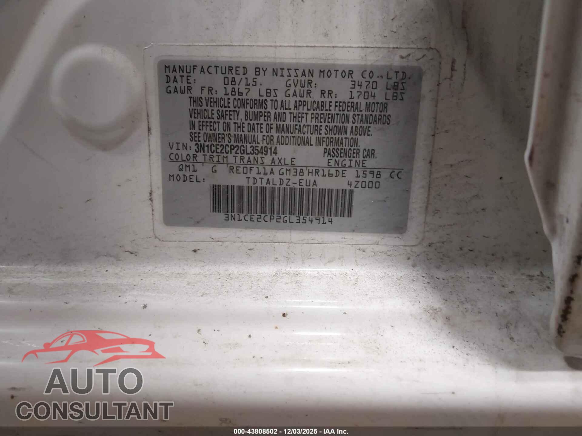 NISSAN VERSA NOTE 2016 - 3N1CE2CP2GL354914