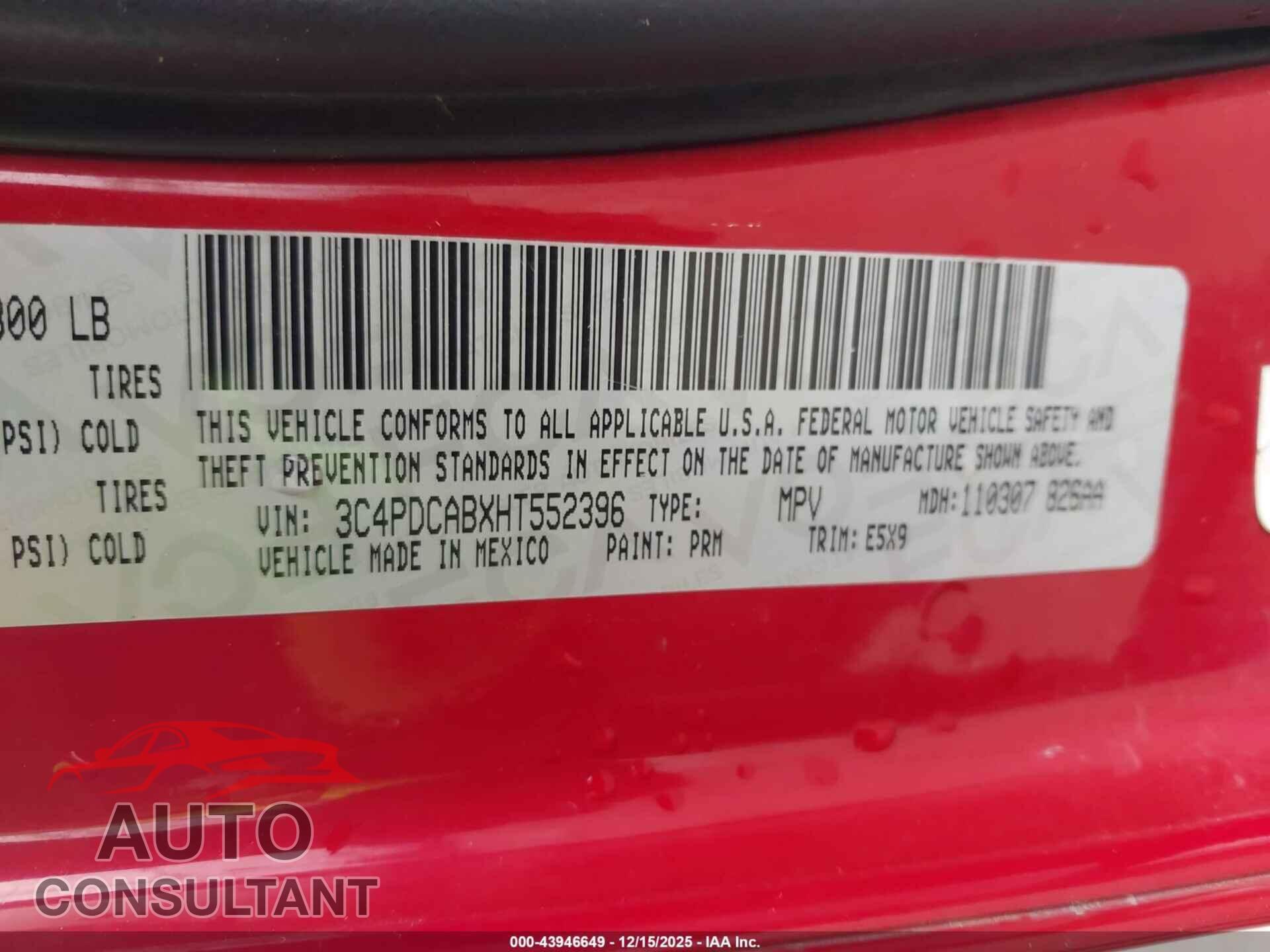 DODGE JOURNEY 2017 - 3C4PDCABXHT552396