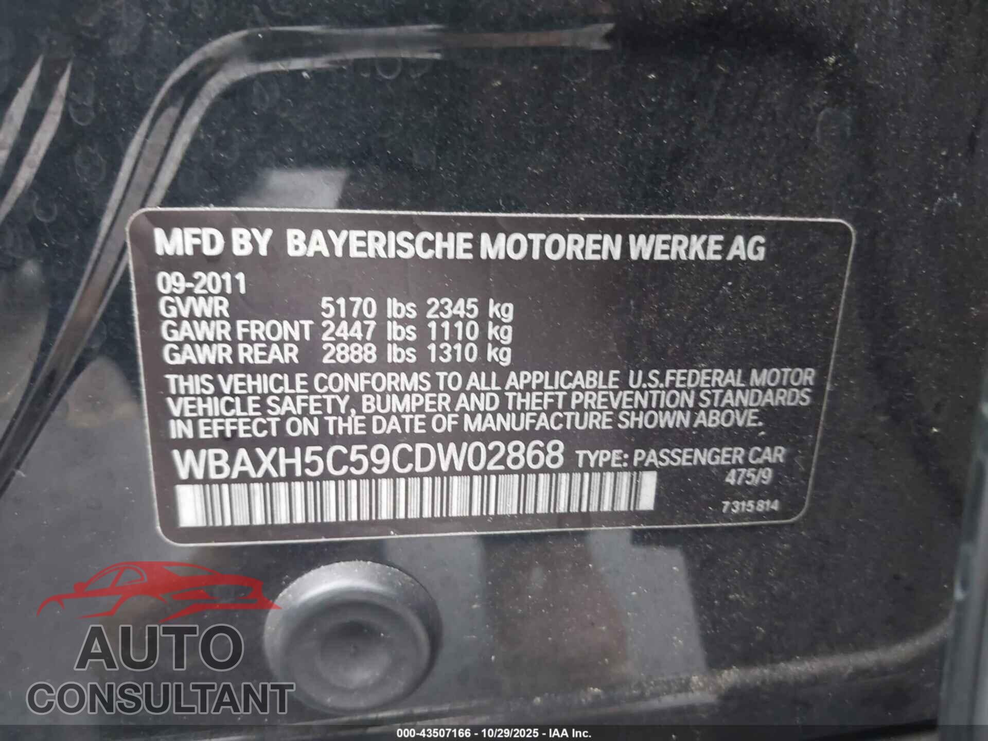 BMW 528I 2012 - WBAXH5C59CDW02868