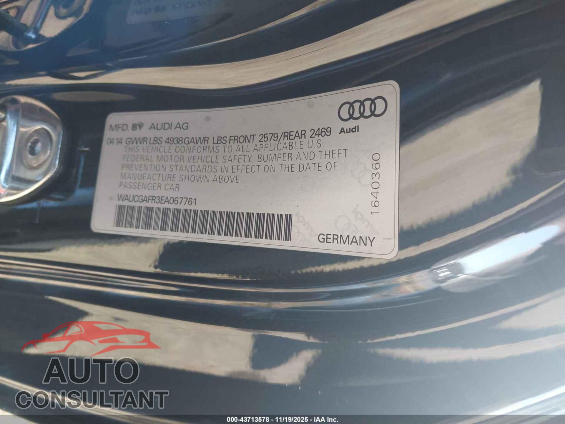 AUDI S5 2014 - WAUCGAFR3EA067761