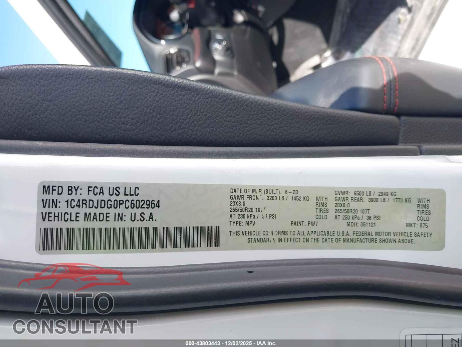 DODGE DURANGO 2023 - 1C4RDJDG0PC602964
