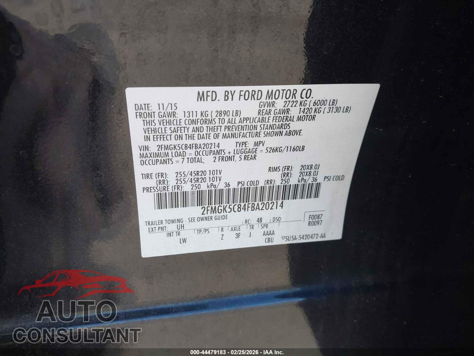 FORD FLEX 2015 - 2FMGK5C84FBA20214
