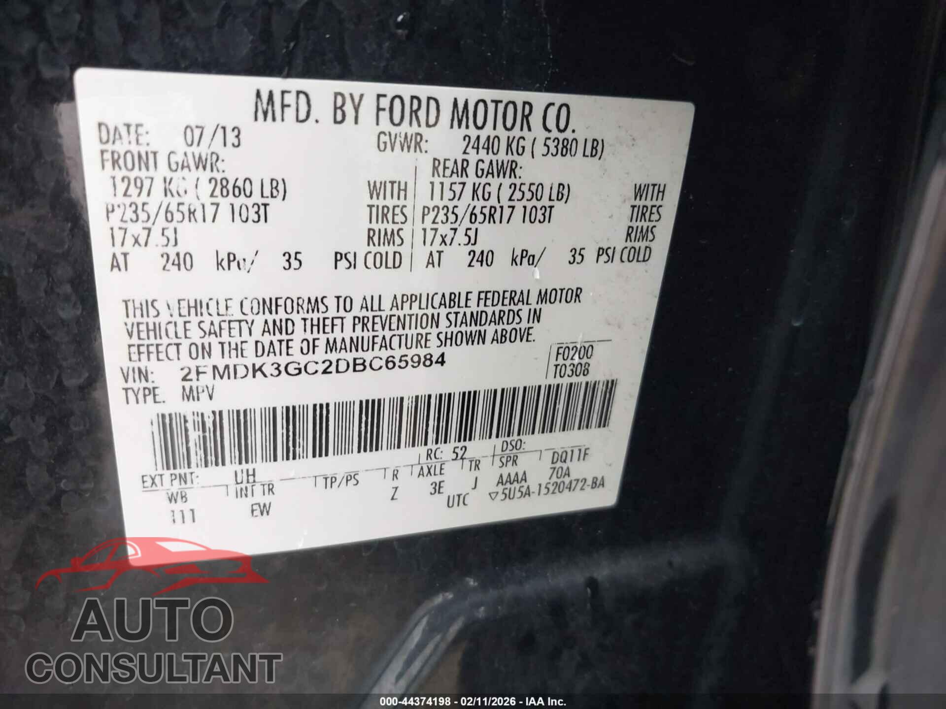 FORD EDGE 2013 - 2FMDK3GC2DBC65984