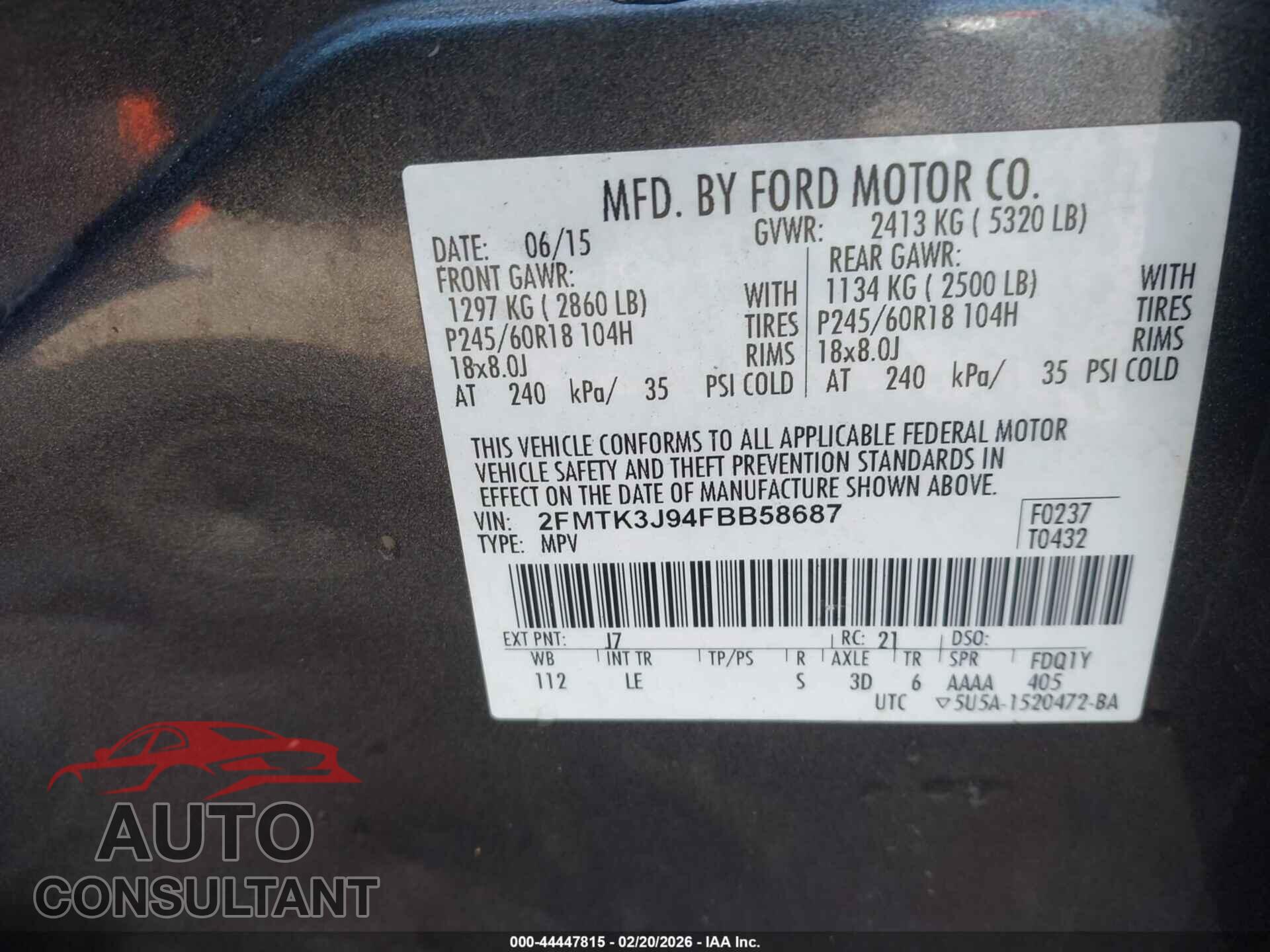 FORD EDGE 2015 - 2FMTK3J94FBB58687