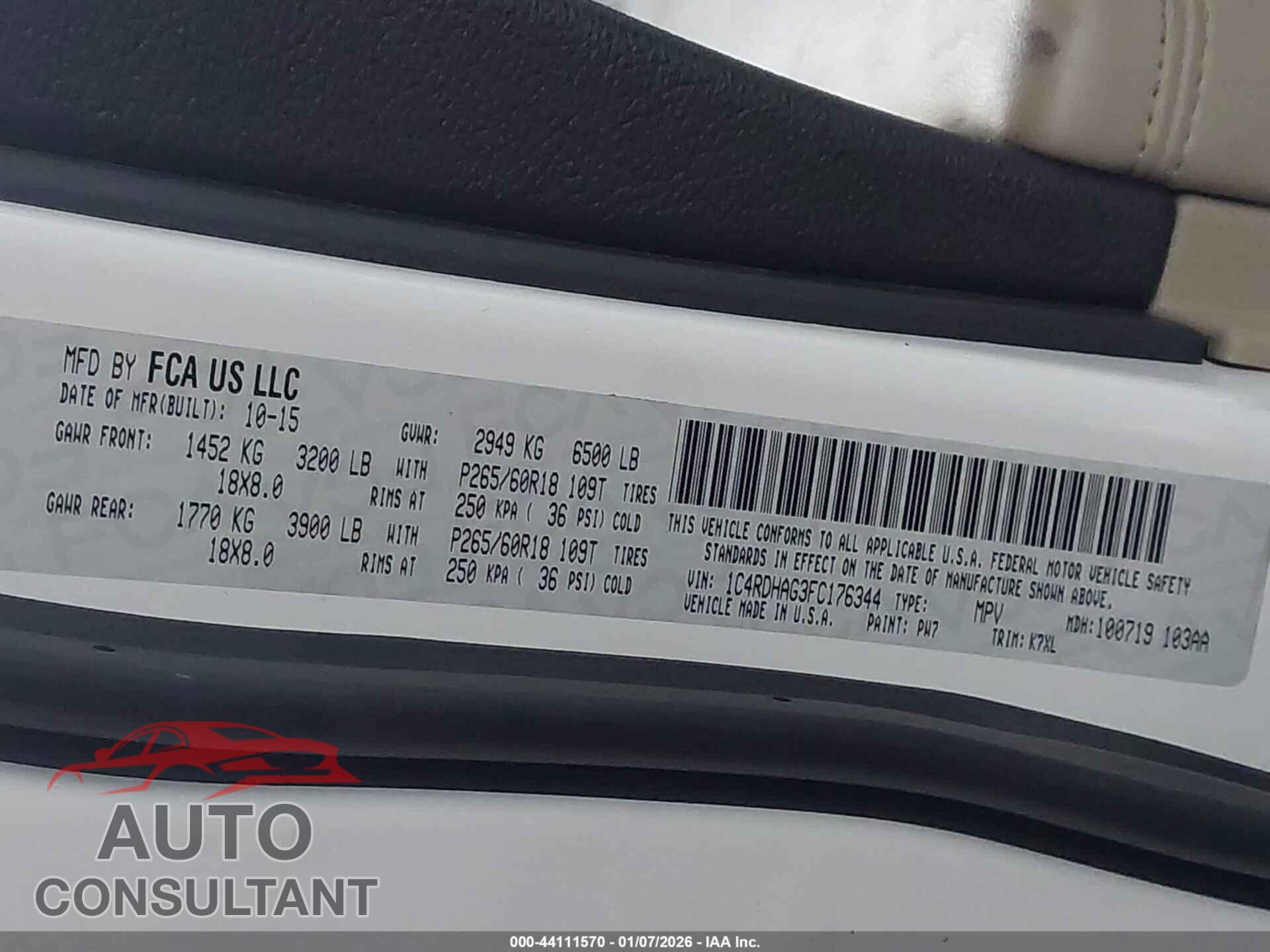 DODGE DURANGO 2015 - 1C4RDHAG3FC176344