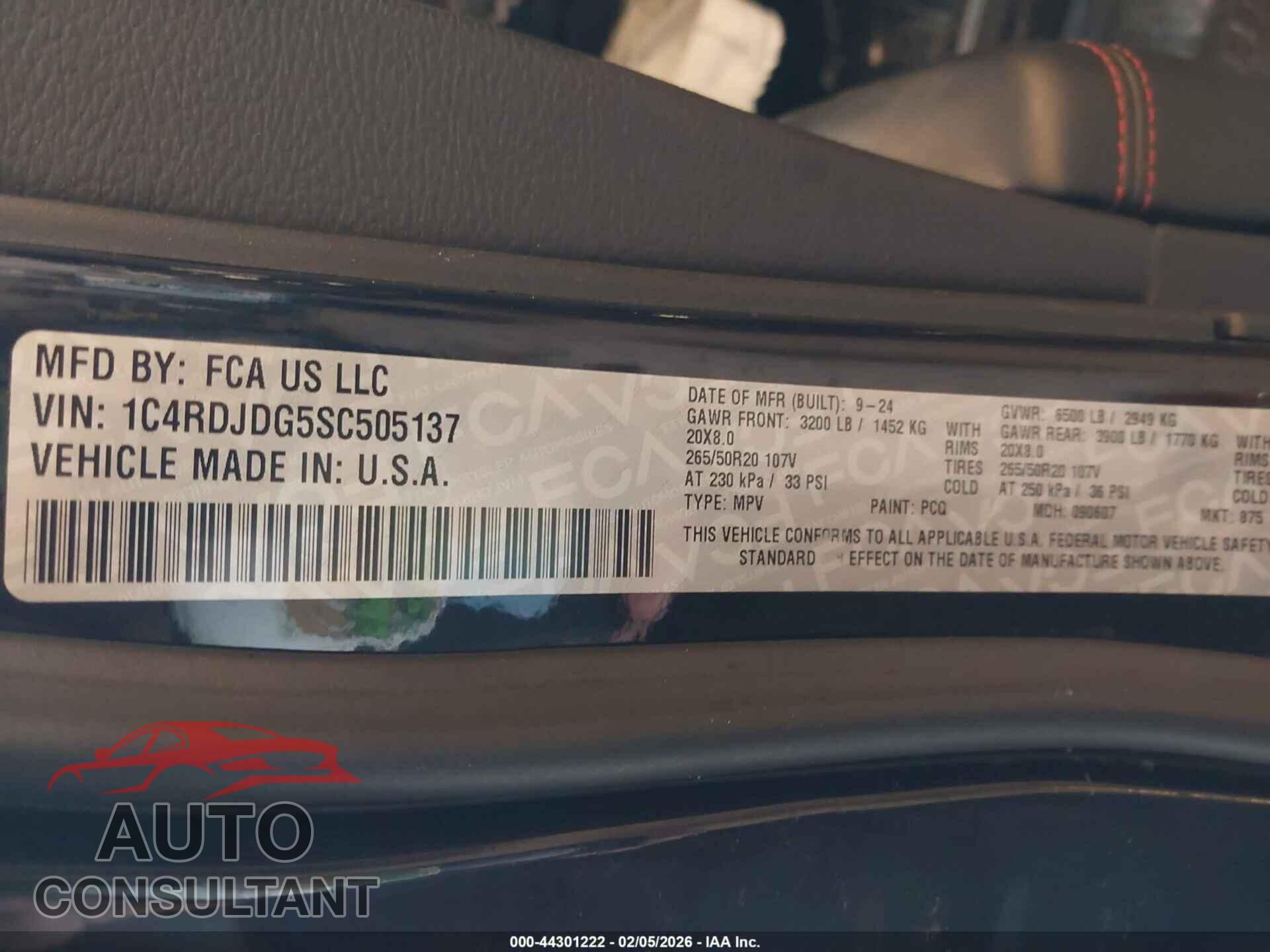 DODGE DURANGO 2025 - 1C4RDJDG5SC505137
