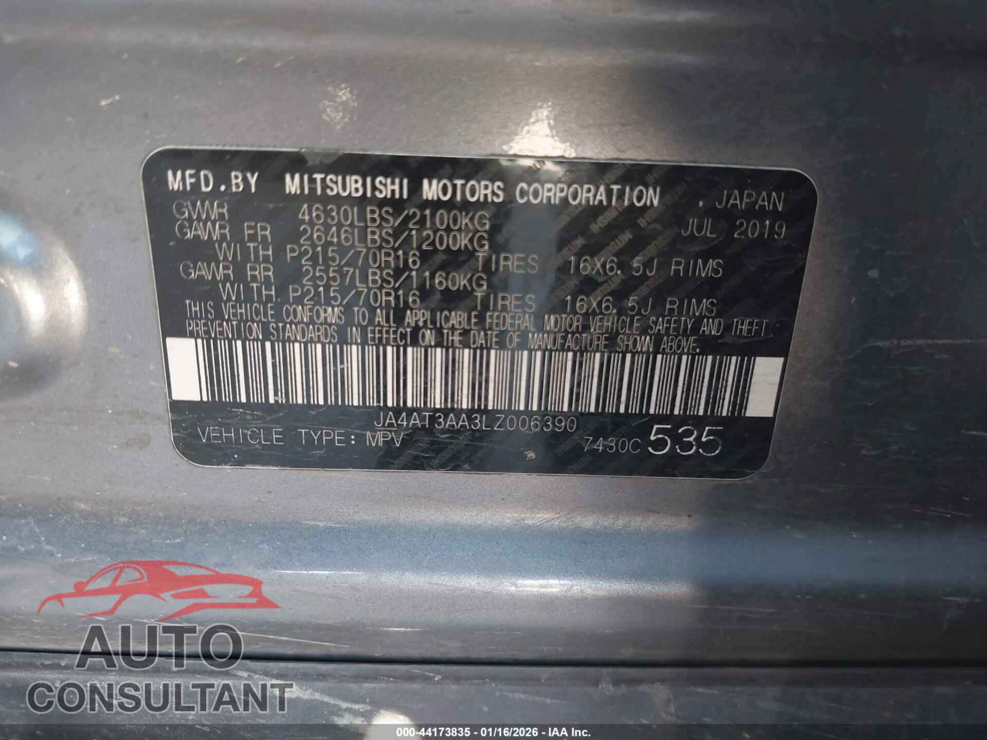 MITSUBISHI ECLIPSE CROSS 2020 - JA4AT3AA3LZ006390