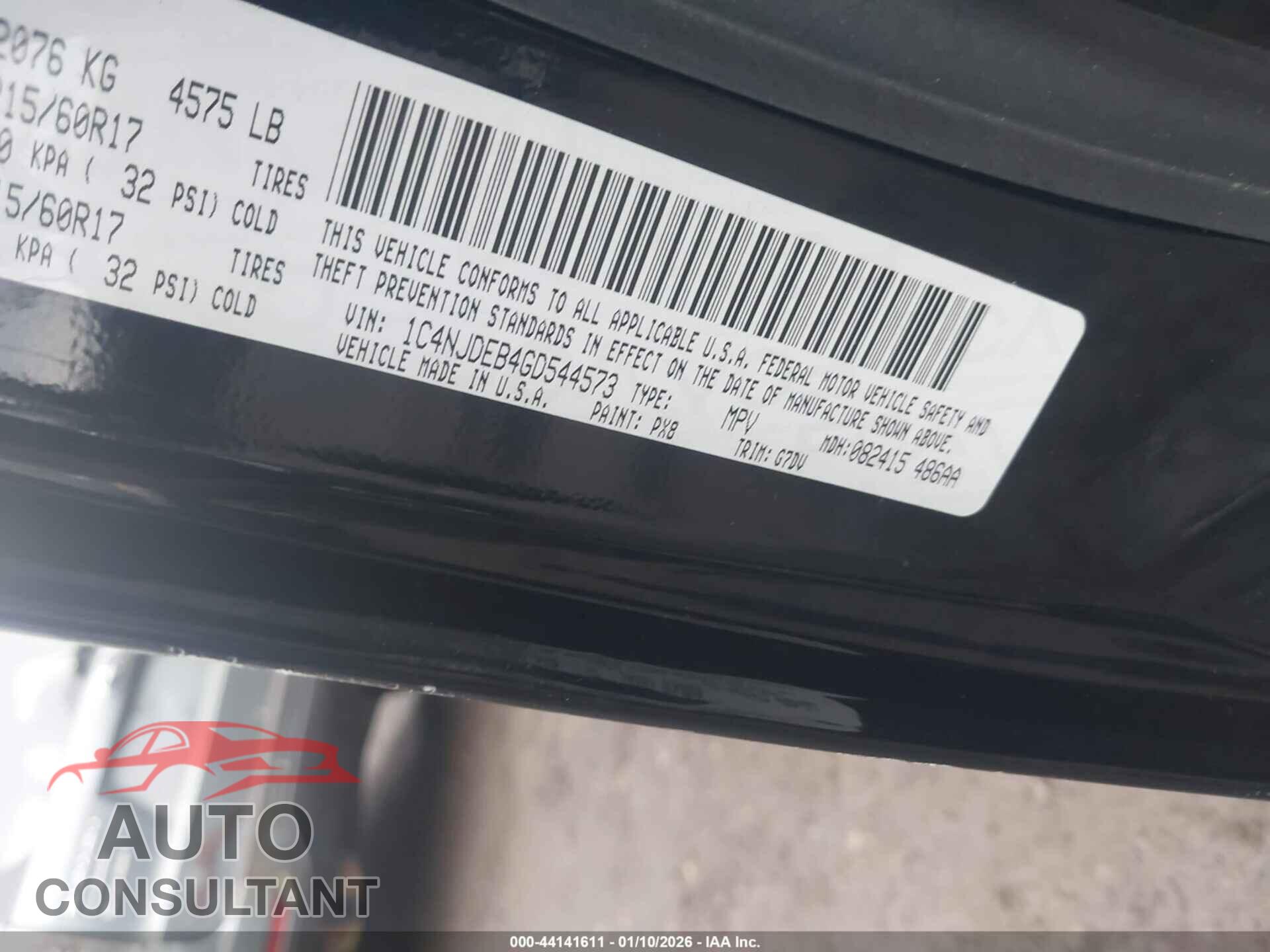 JEEP COMPASS 2016 - 1C4NJDEB4GD544573