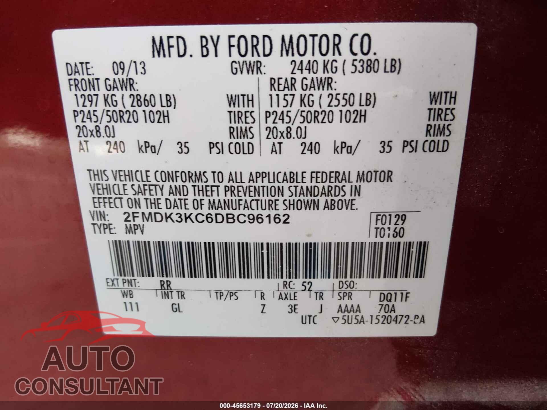 FORD EDGE 2013 - 2FMDK3KC6DBC96162