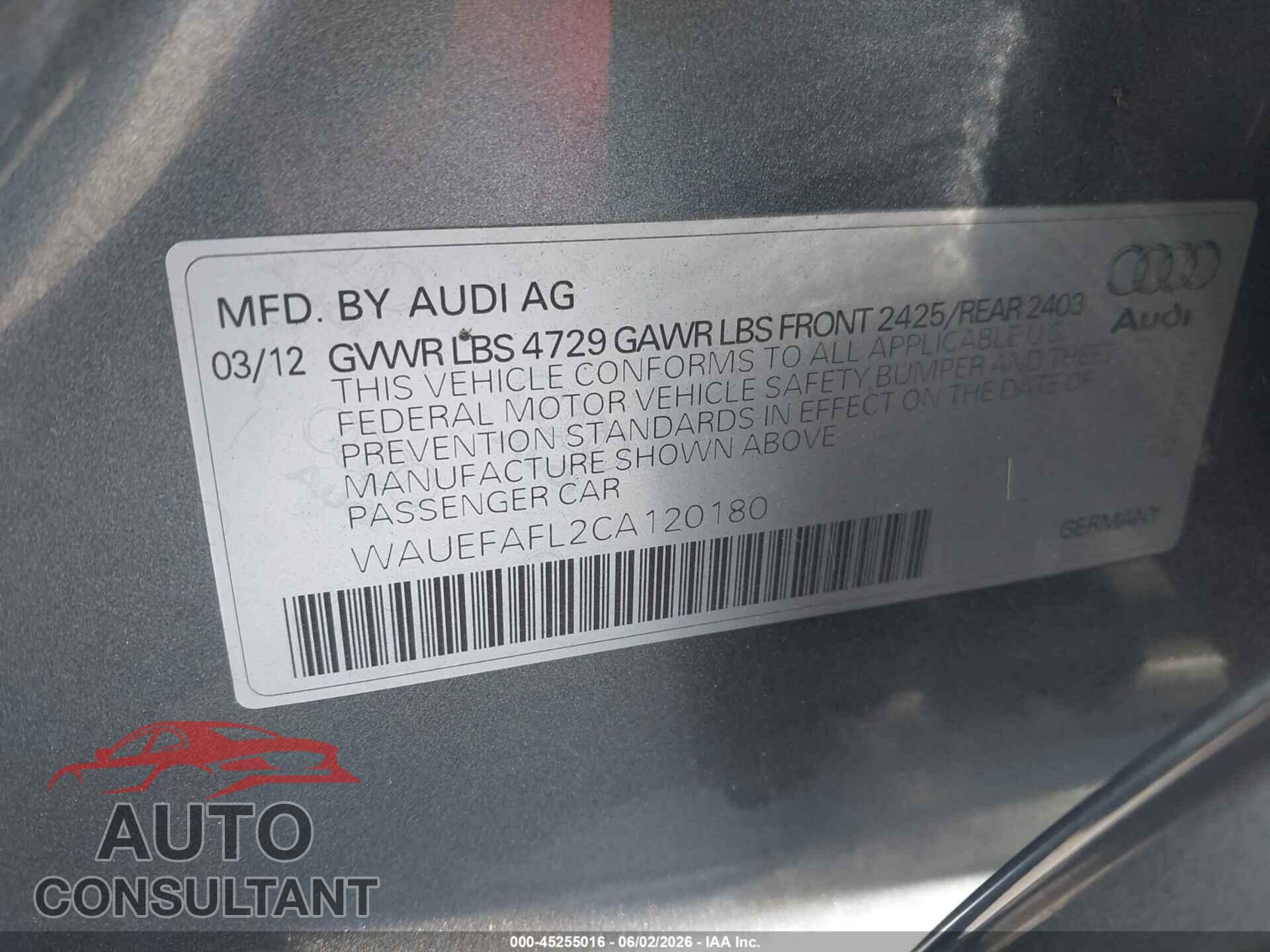 AUDI A4 2012 - WAUEFAFL2CA120180
