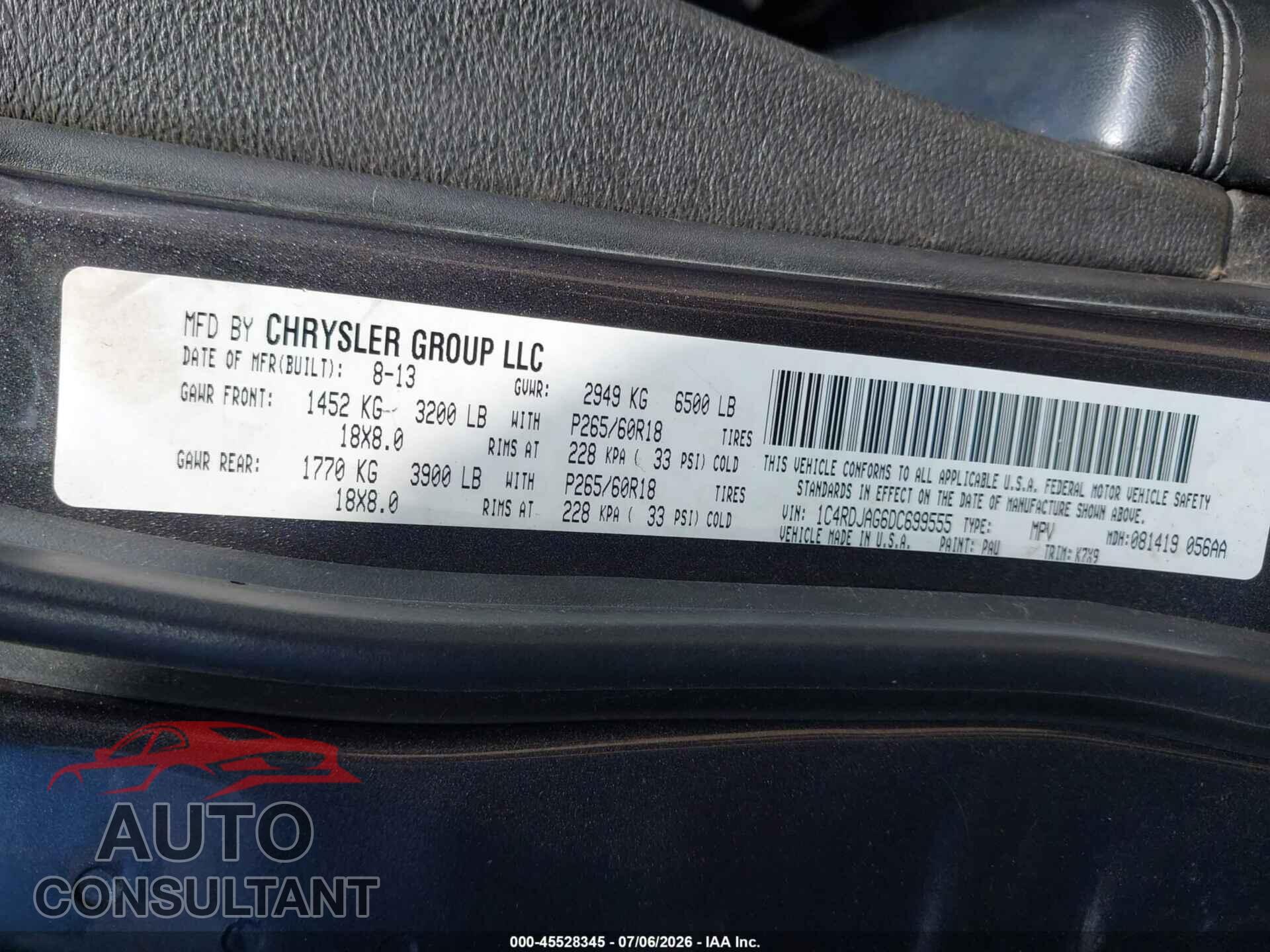 DODGE DURANGO 2013 - 1C4RDJAG6DC699555