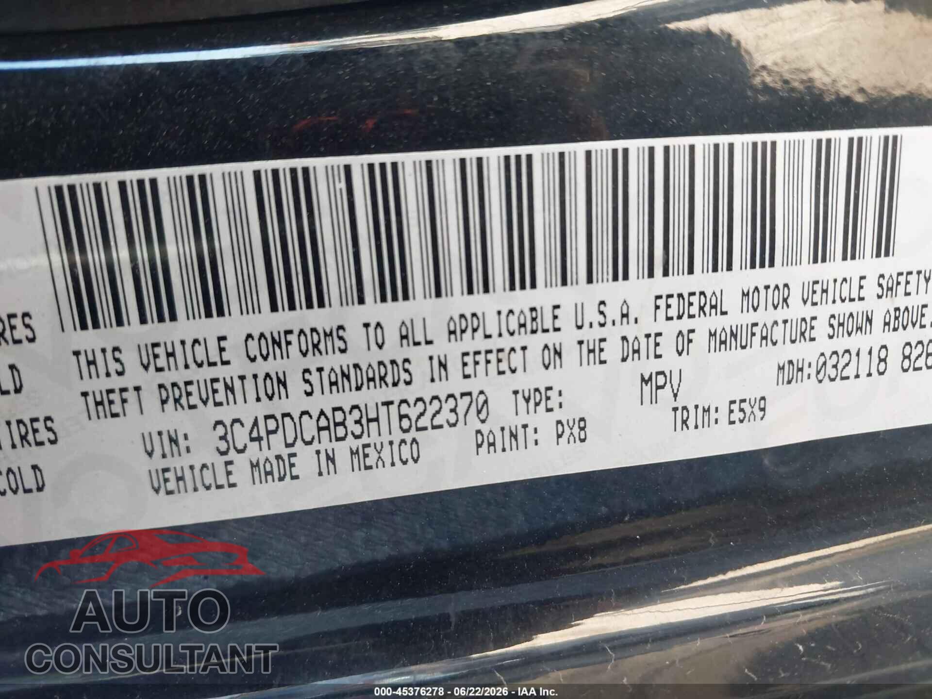 DODGE JOURNEY 2017 - 3C4PDCAB3HT622370
