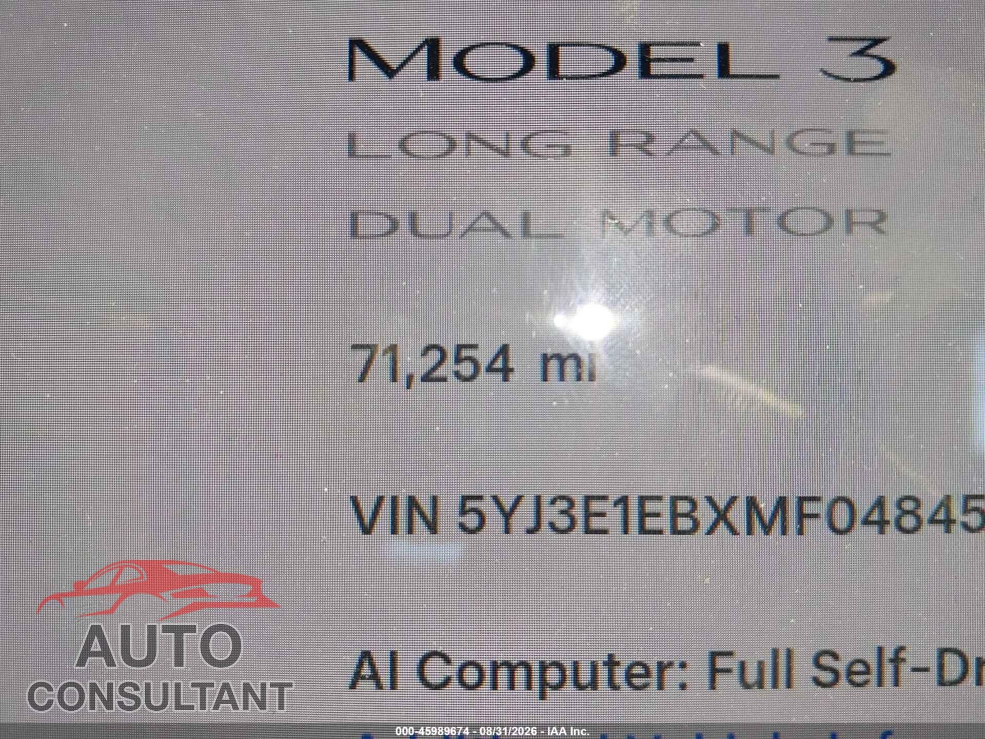 TESLA MODEL 3 2021 - 5YJ3E1EBXMF048451