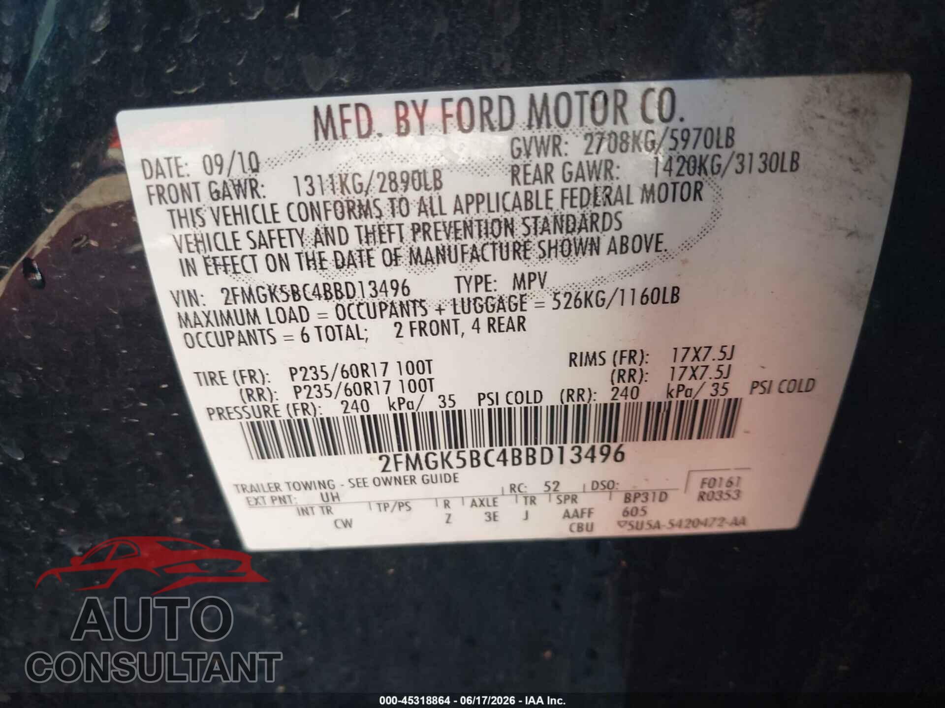 FORD FLEX 2011 - 2FMGK5BC4BBD13496