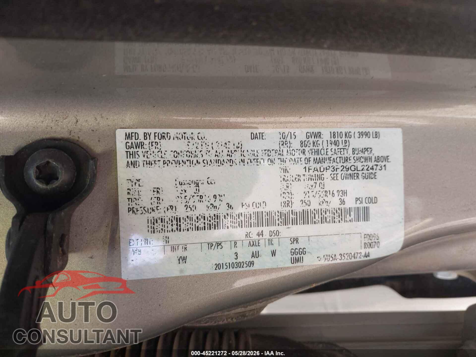 FORD FOCUS 2016 - 1FADP3F29GL224731