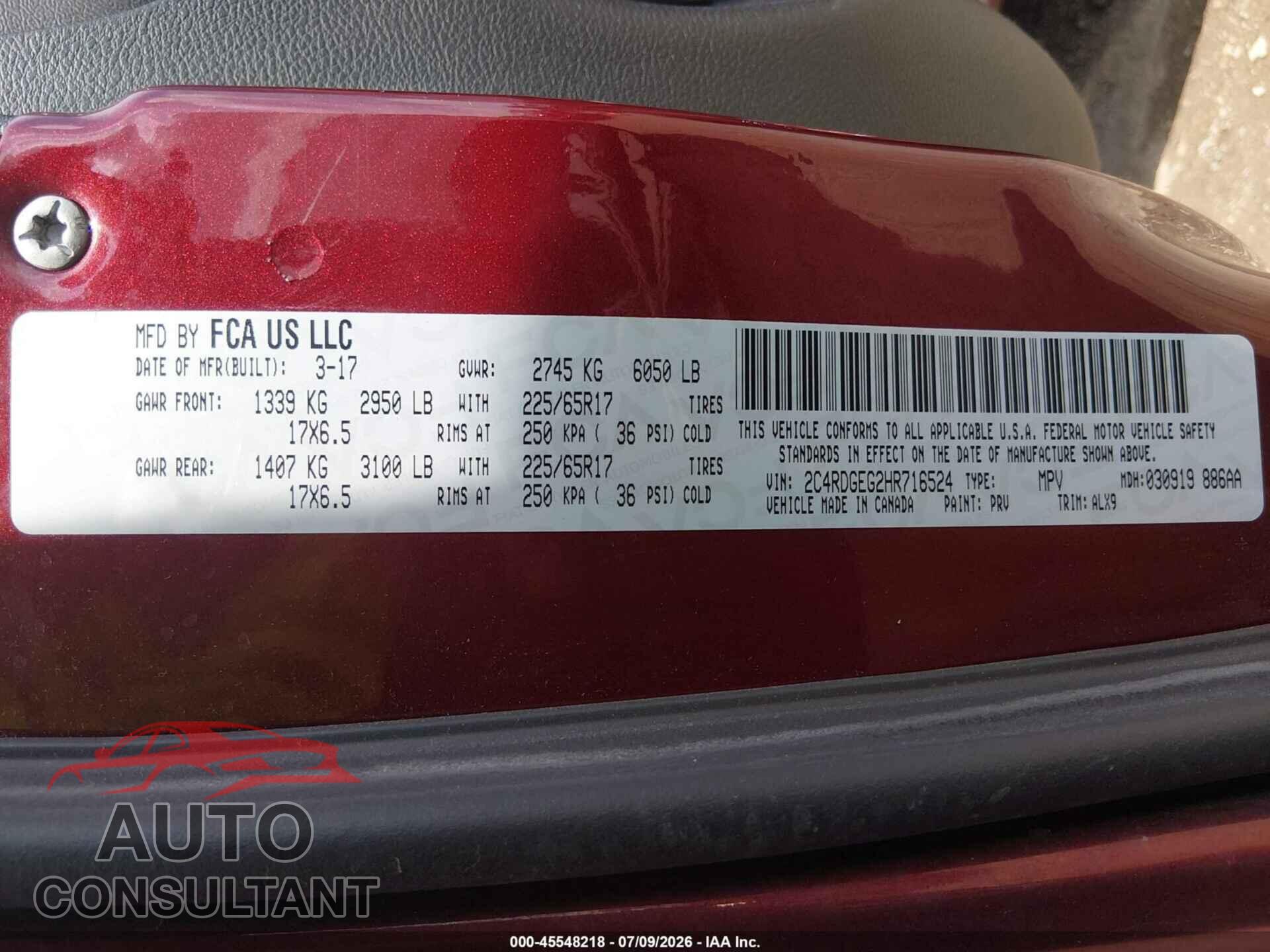 DODGE GRAND CARAVAN 2017 - 2C4RDGEG2HR716524