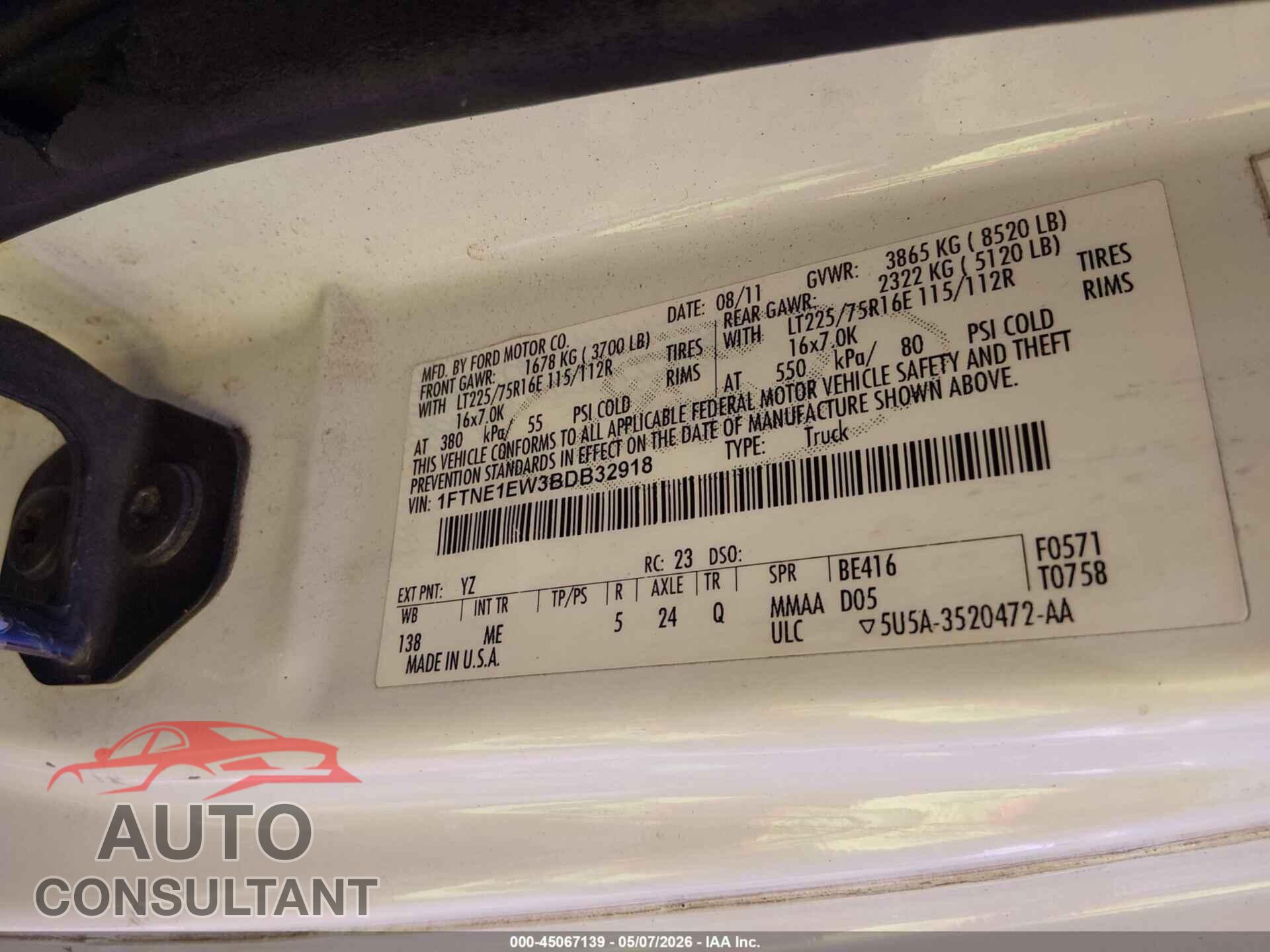 FORD E-150 2011 - 1FTNE1EW3BDB32918