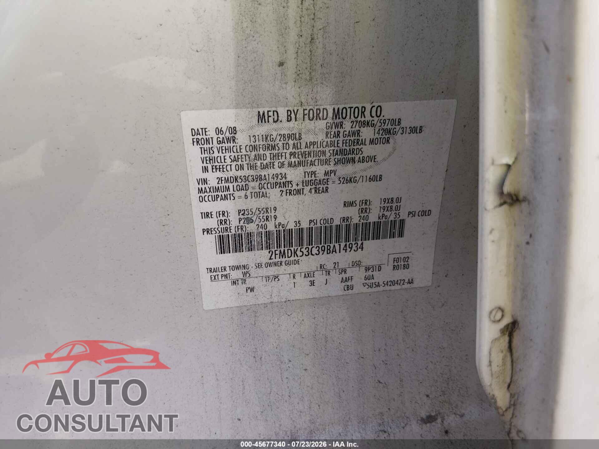 FORD FLEX 2009 - 2FMDK53C39BA14934