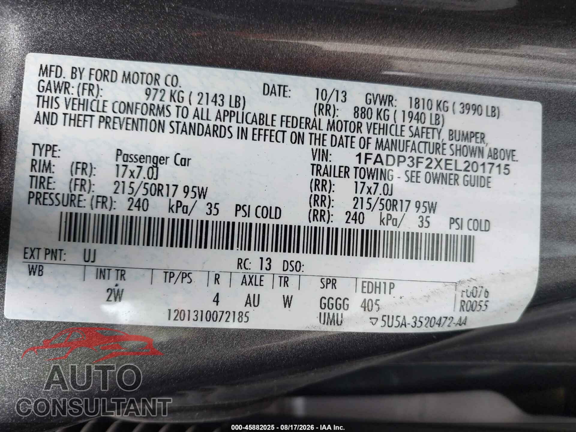FORD FOCUS 2014 - 1FADP3F2XEL201715