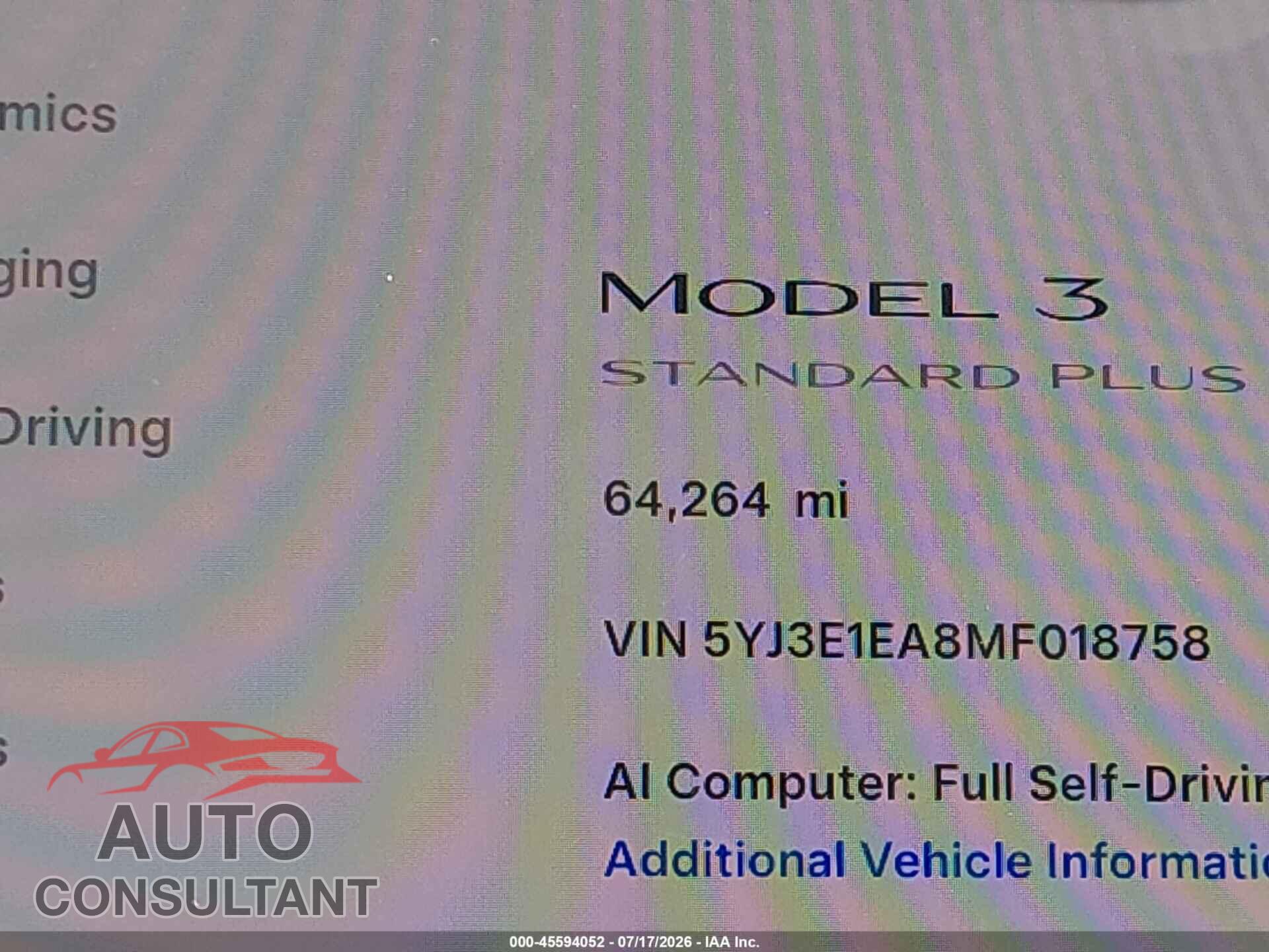 TESLA MODEL 3 2021 - 5YJ3E1EA8MF018758