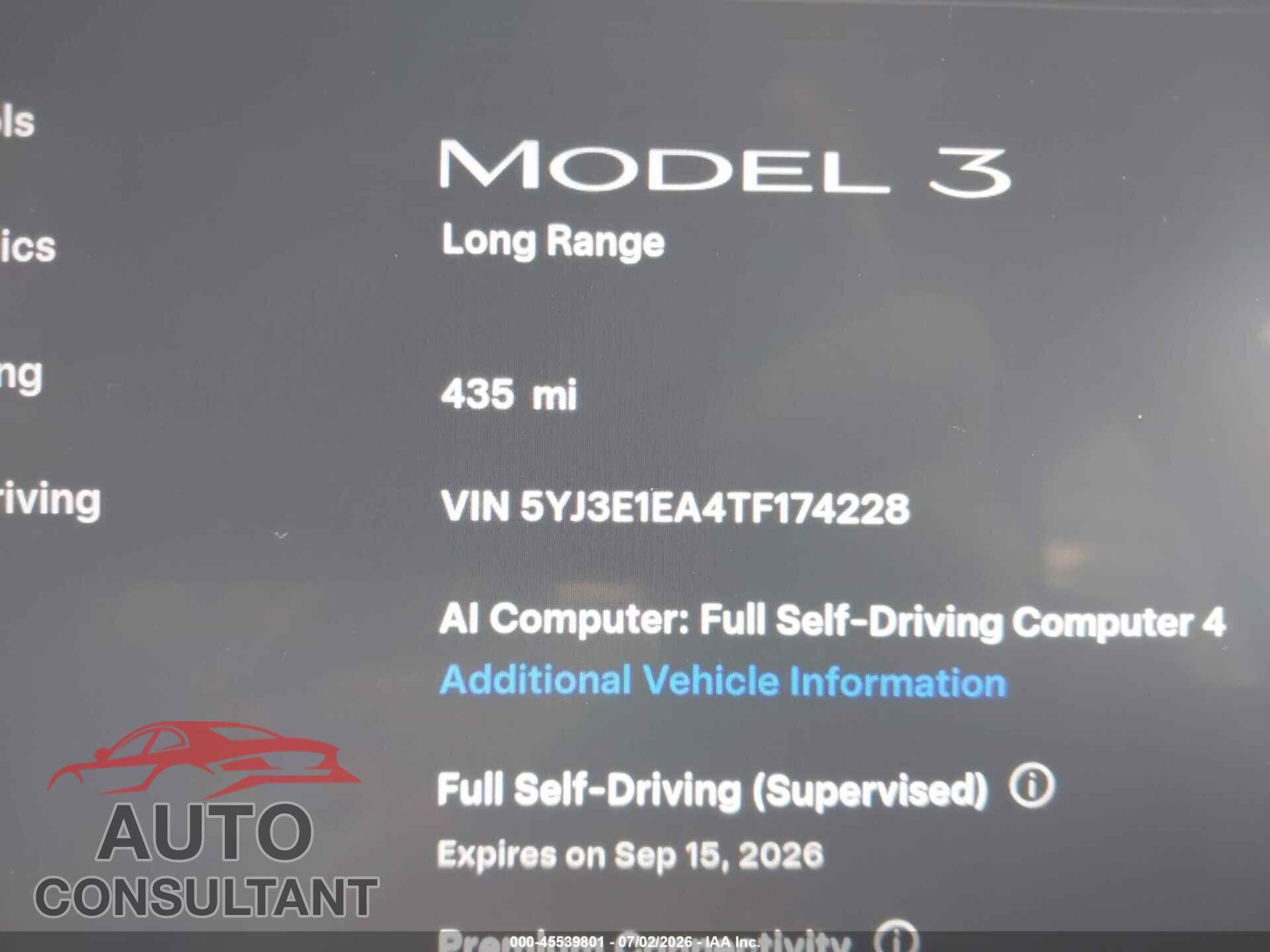 TESLA MODEL 3 2026 - 5YJ3E1EA4TF174228